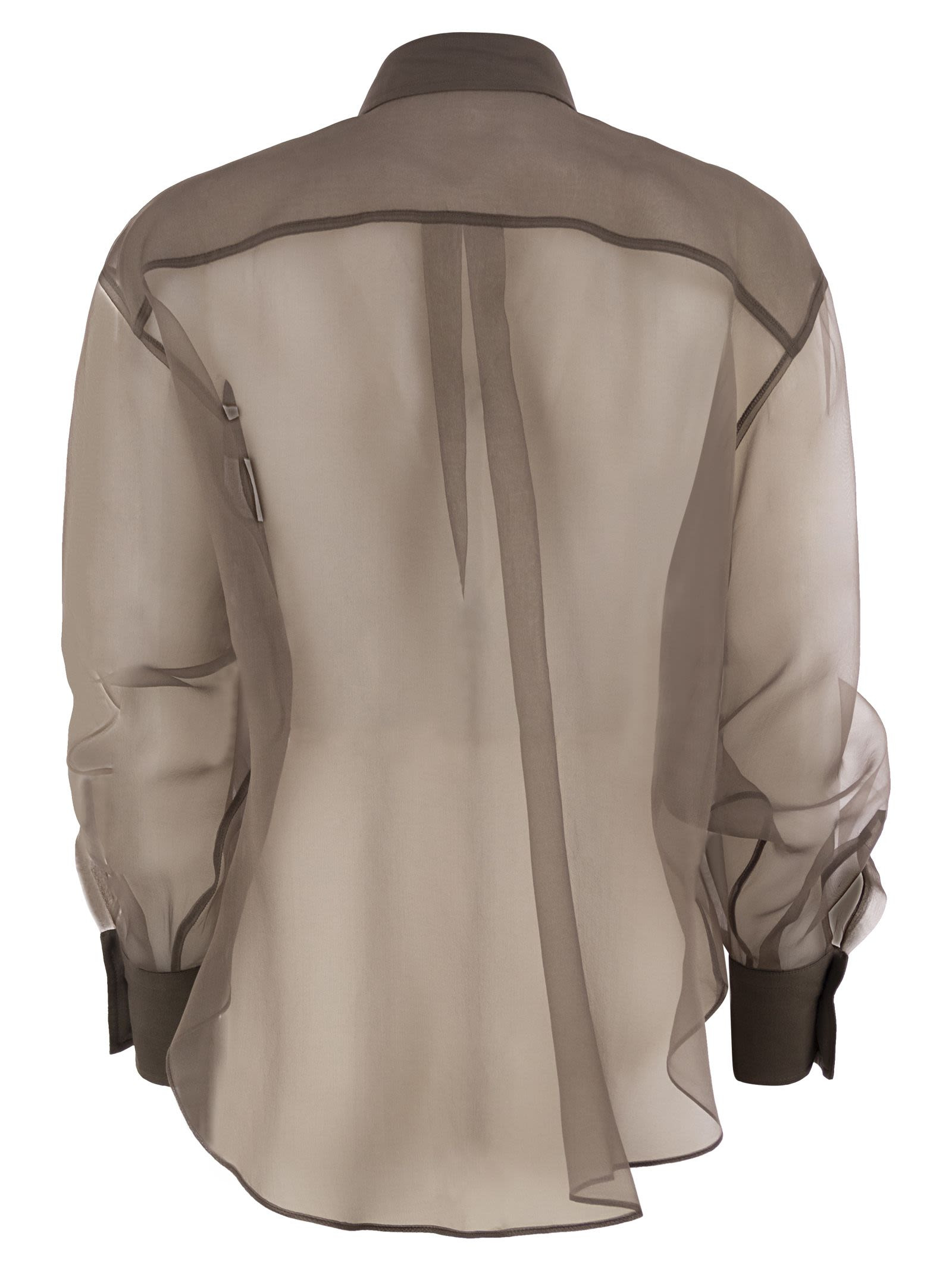 Brunello Cucinelli Women Crispy Silk Shirt With Flora Appliqué - 2