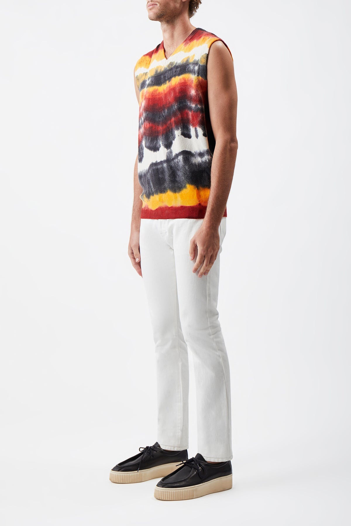 Fielding Knit Vest in Fire Tie Dye Cashmere - 3