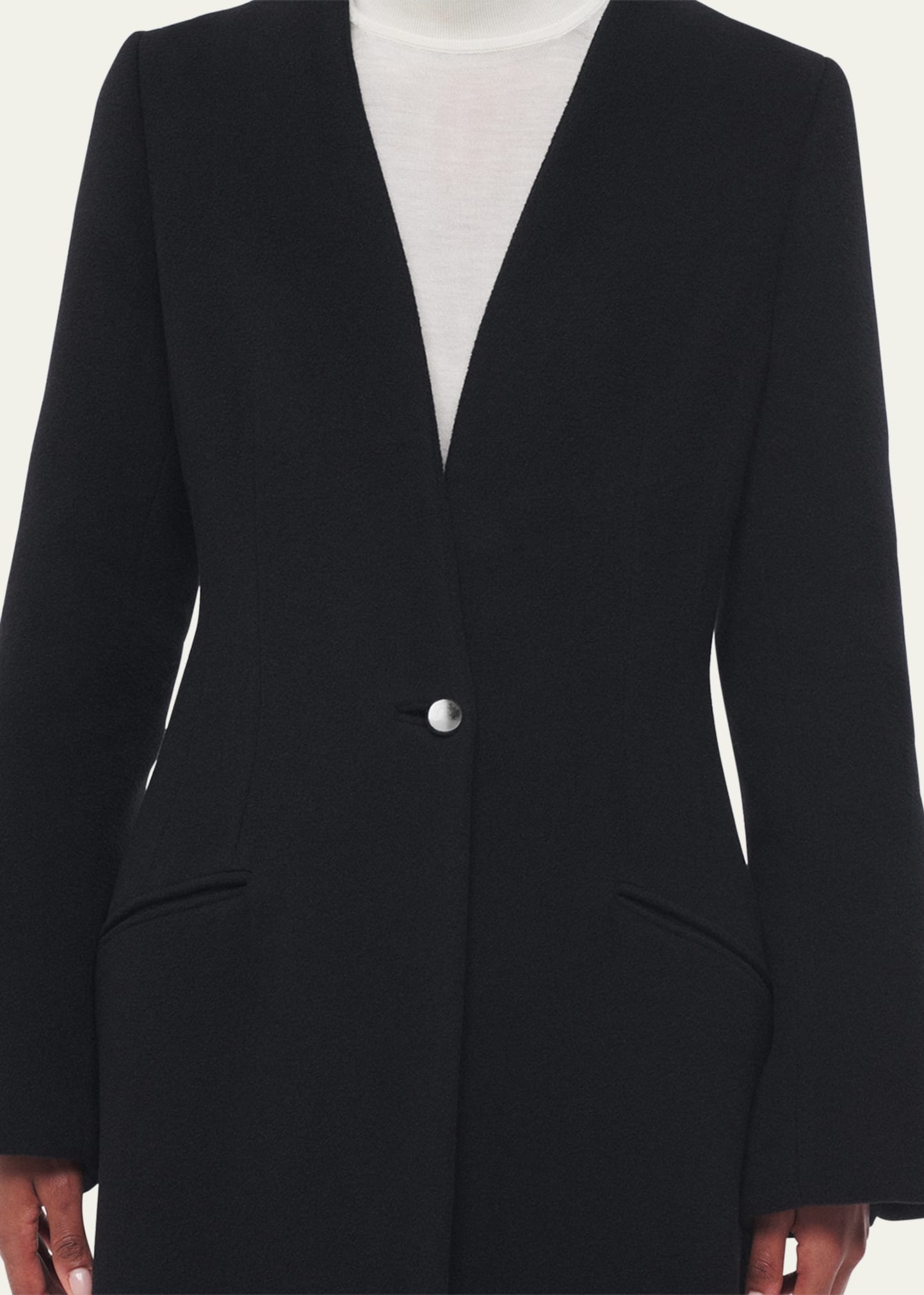Long Deep V Scarf Cashmere Coat - 5