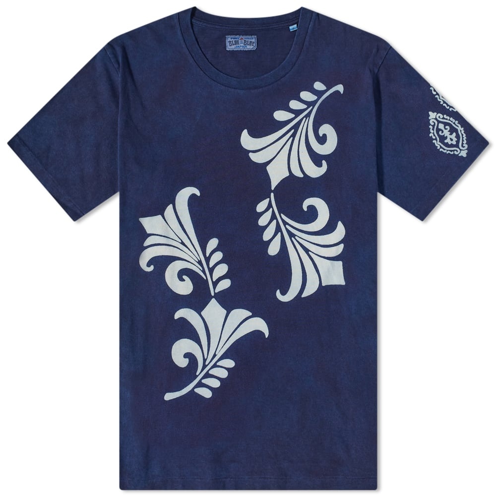 Blue Blue Japan Furoshiki Leaf Motif Bassen Tee - 1