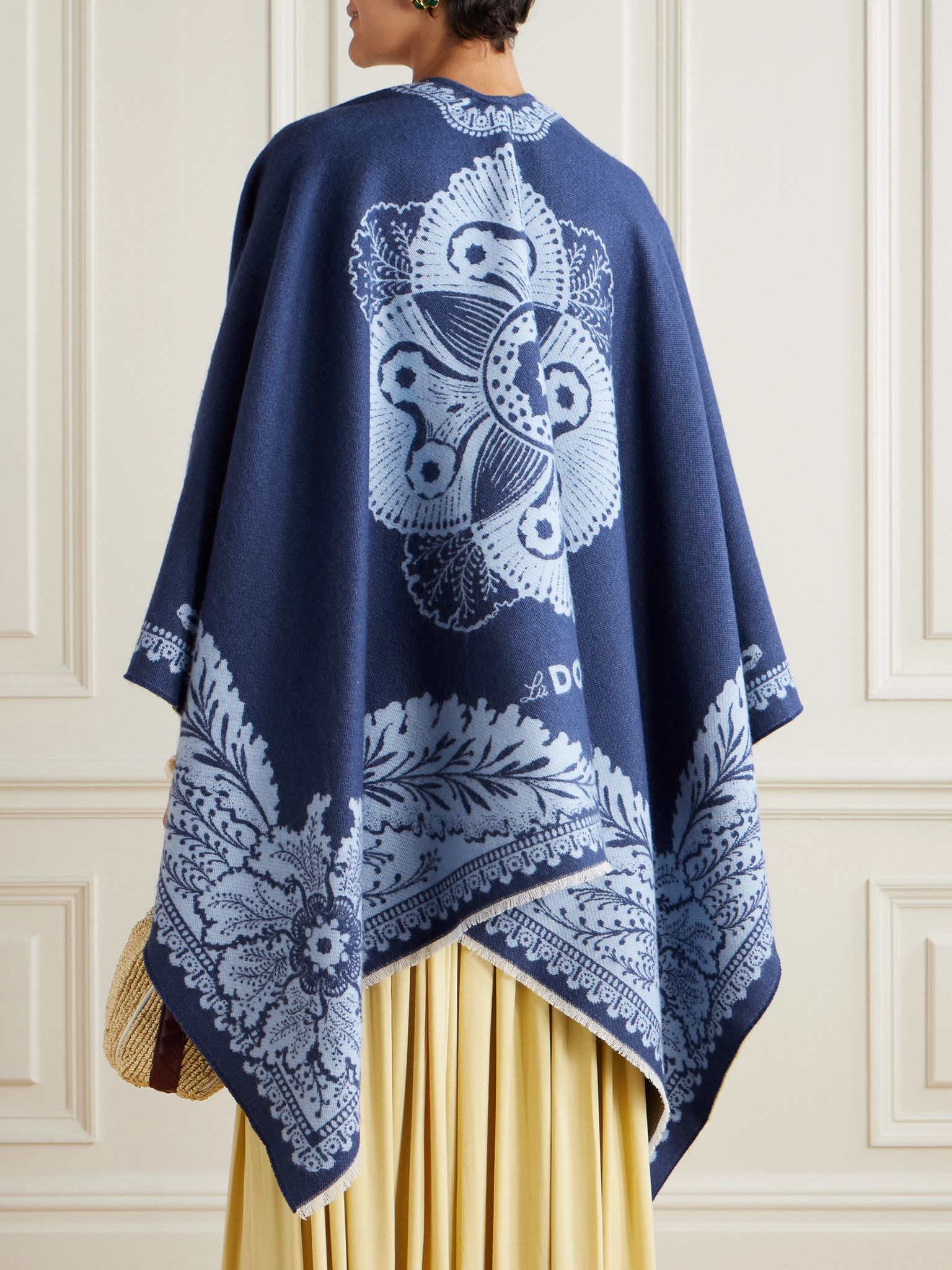 Wool and silk-blend jacquard wrap Navy - 3