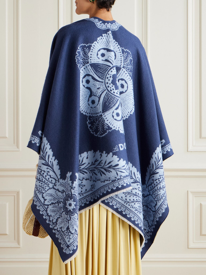 Wool and silk-blend jacquard wrap Navy 3