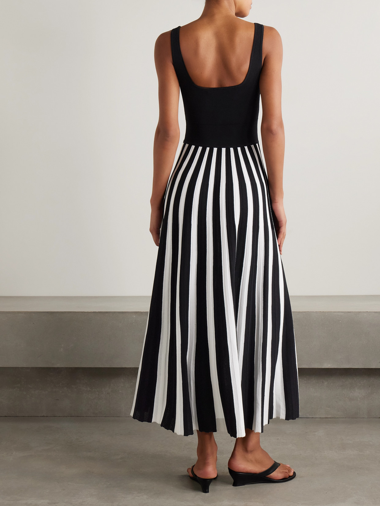Striped Ribbed Pointelle-knit Midi Dress - 3