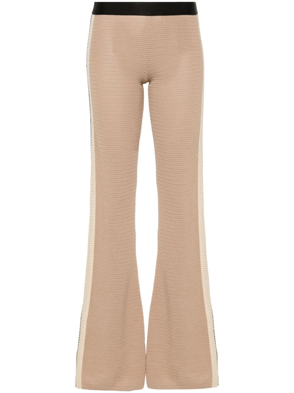 logo-tape knitted flared trousers - 1
