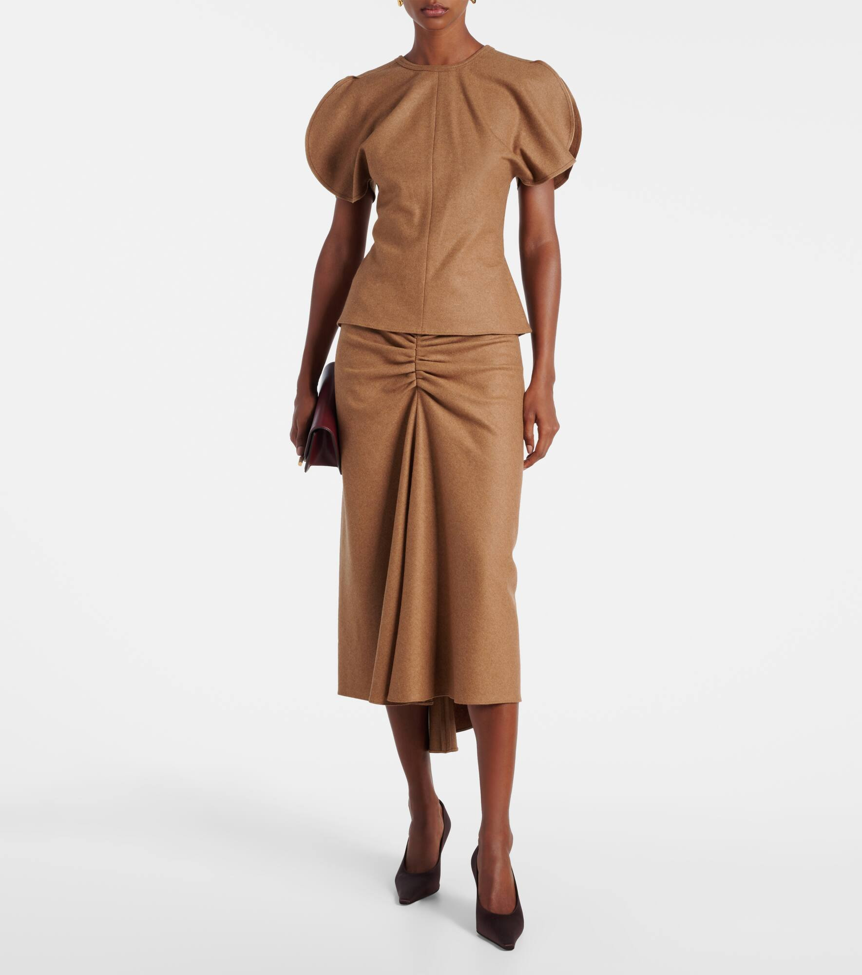 Gathered wool and cashmere midi skirt - 2
