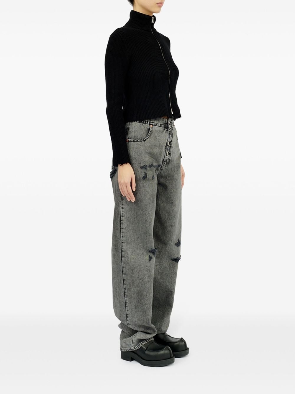 ribbed cotton zip-up cardigan - 3