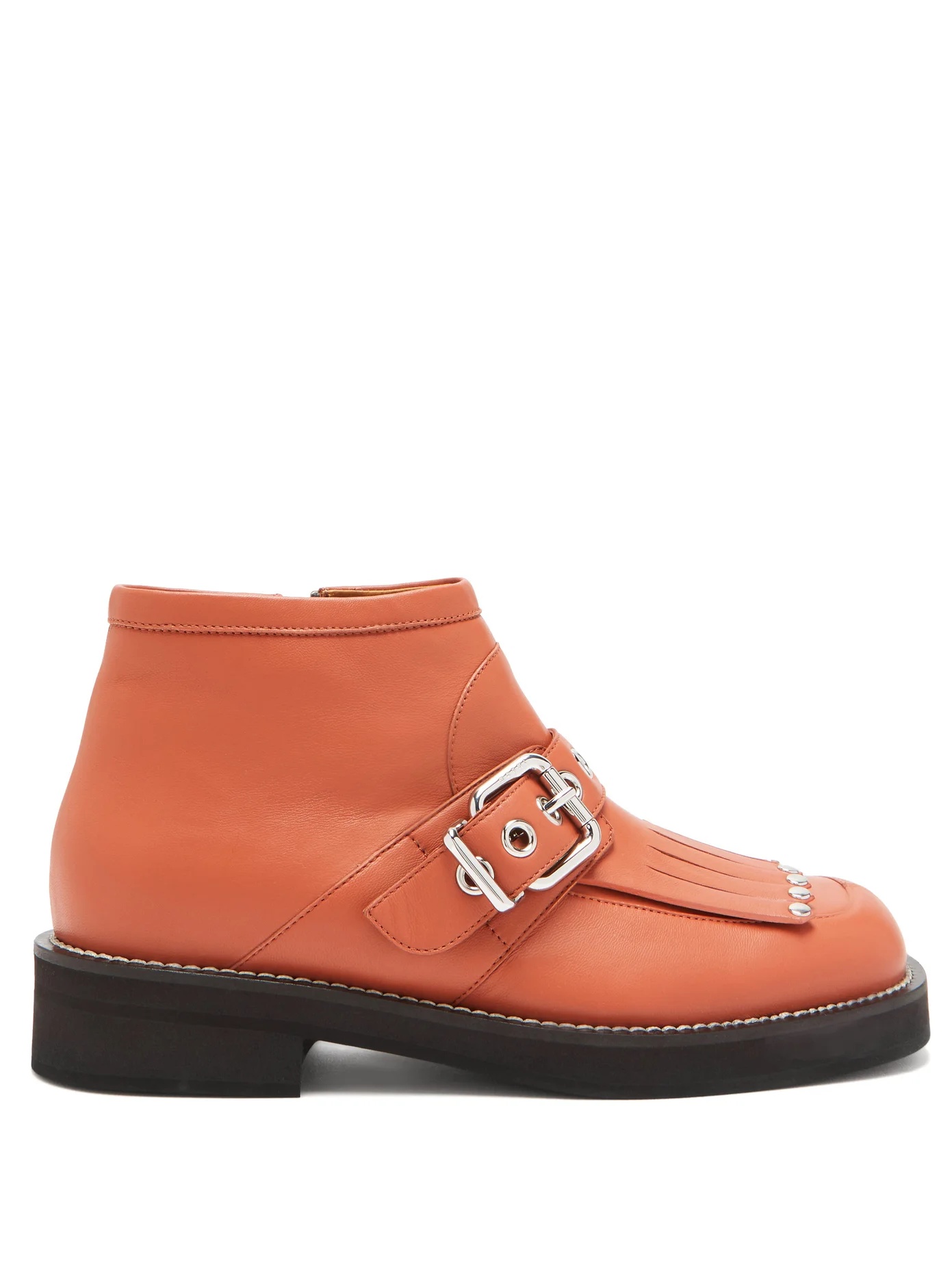 Tasseled square-toe leather ankle boots - 1