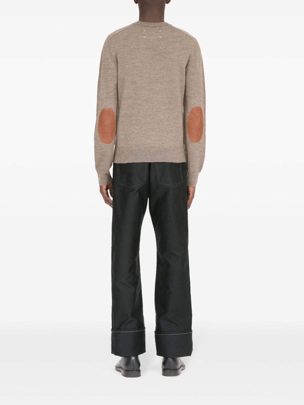 elbow-patch fine-knit cardigan - 4