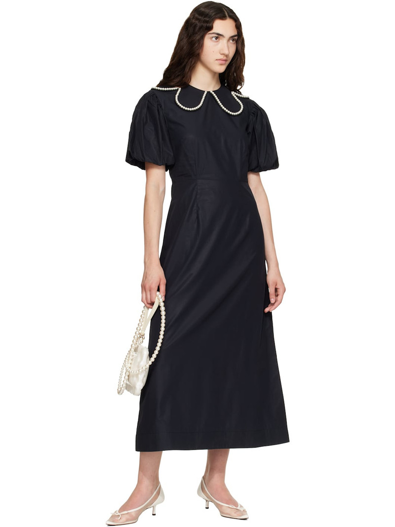 Simone Rocha Black Puff Sleeve Petal Collar Midi Dress outlook