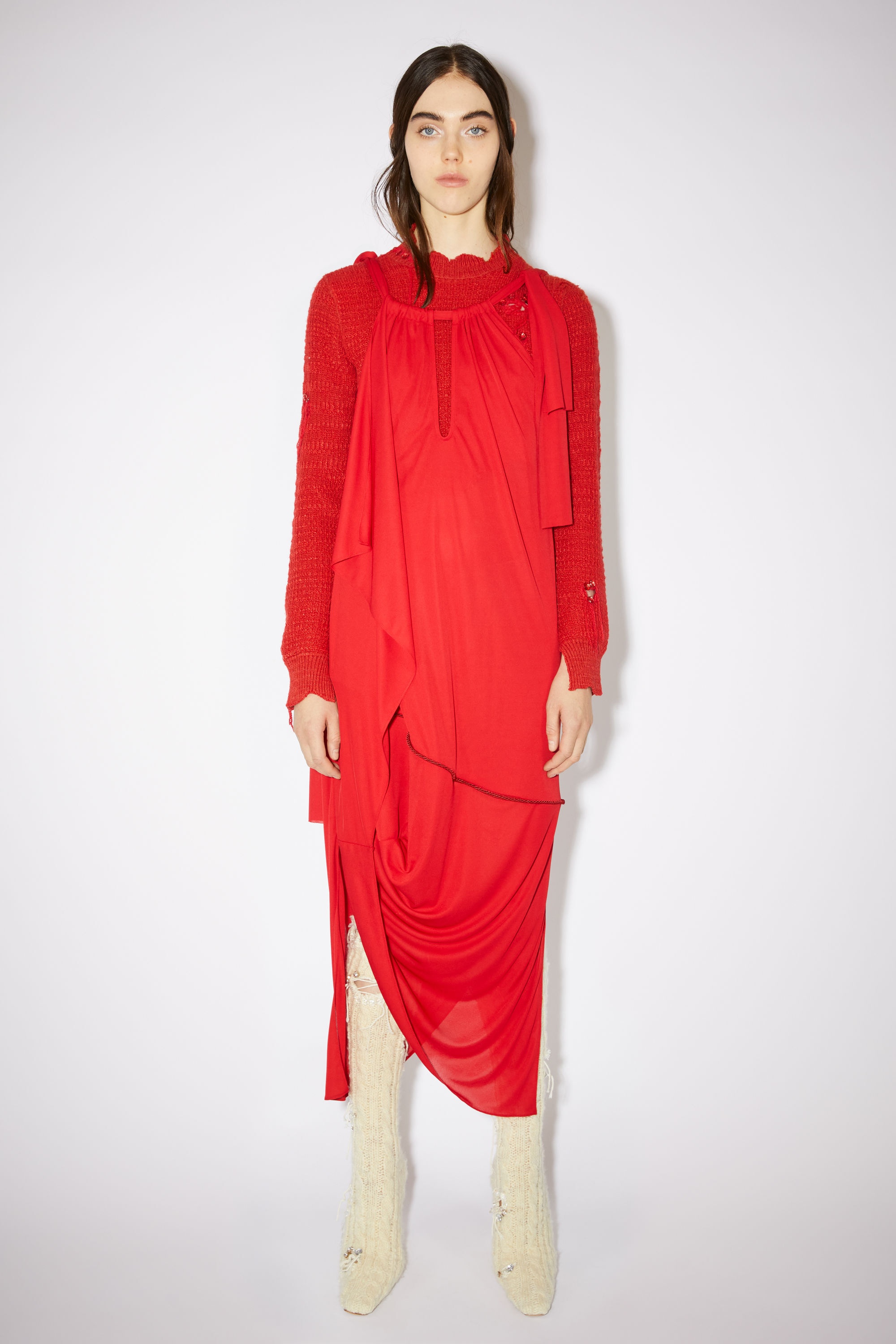 Knotted halterneck dress - Poppy Red - 2