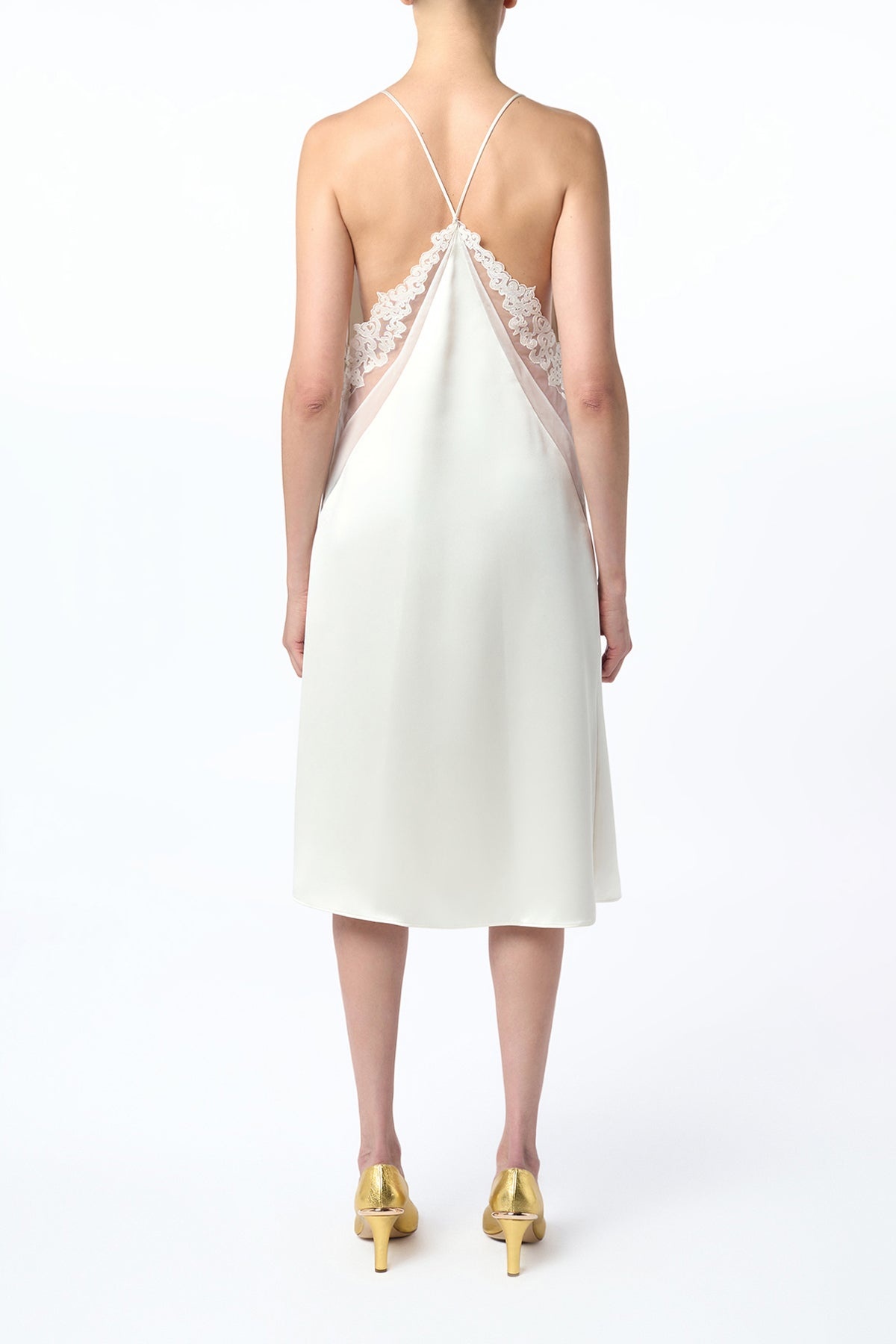 Dinah Slip Midi Dress in Ivory Silk Satin - 7