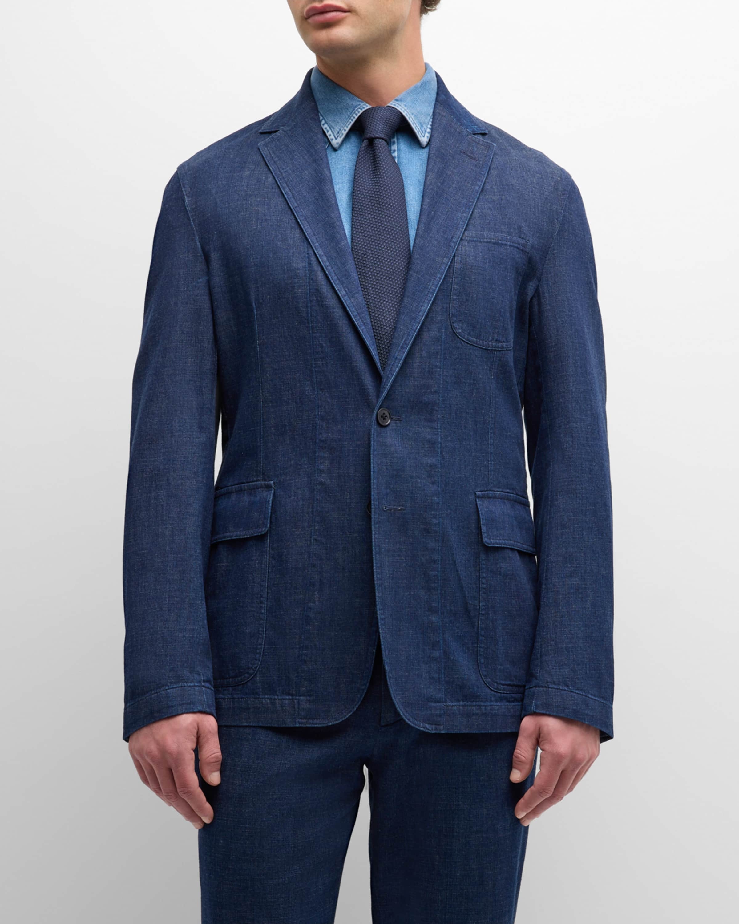 Men's Kent Hand-Tailored Denim Suit Jacket - 1