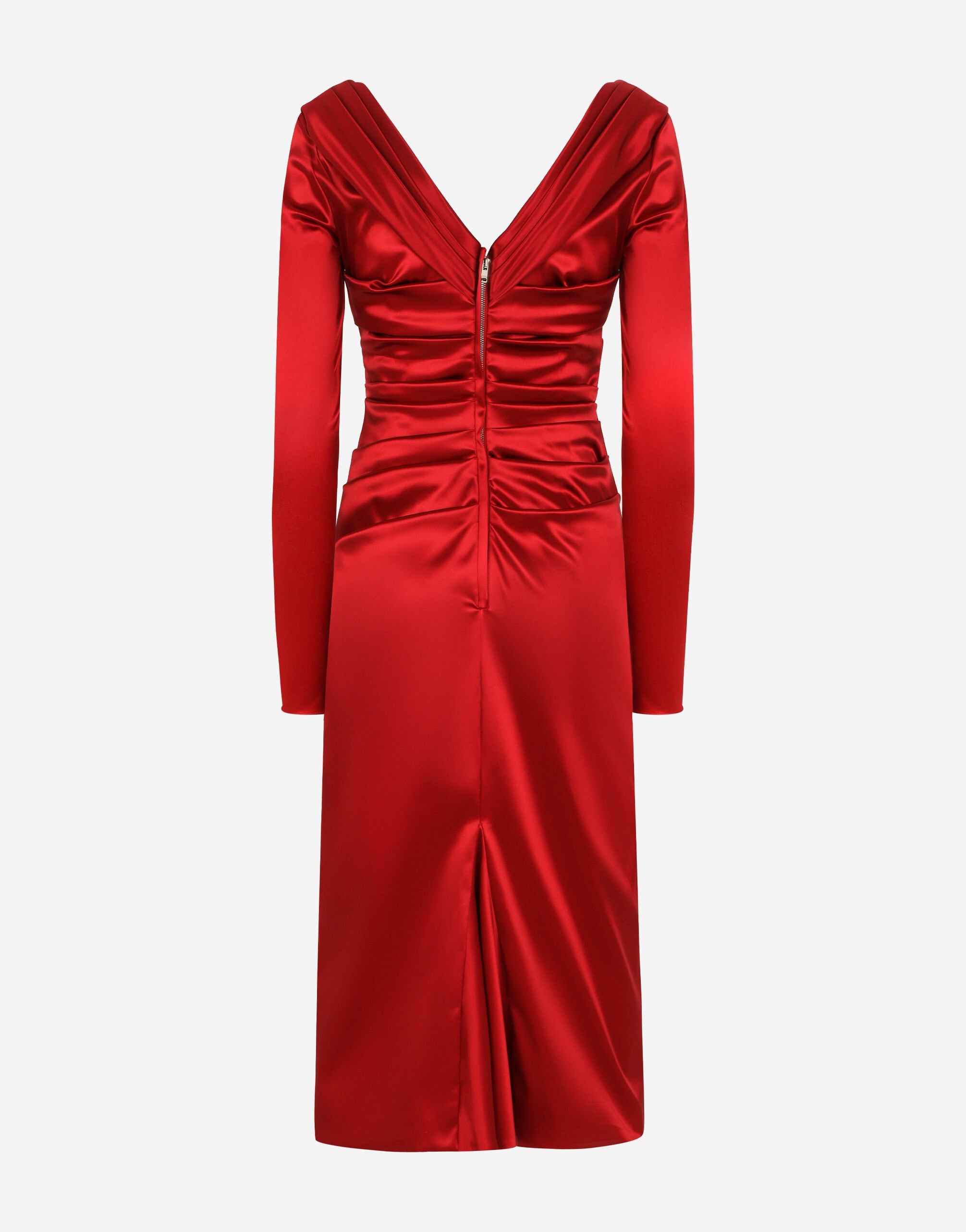 Satin draped calf-length dress - 2