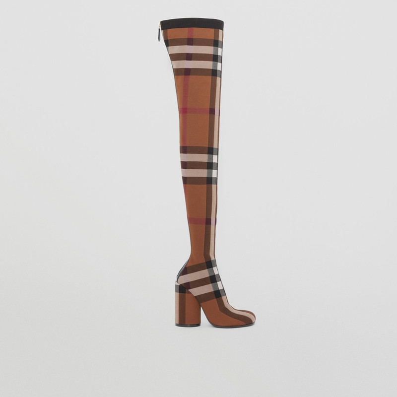 Knitted Check Over-the-knee Sock Boots 1