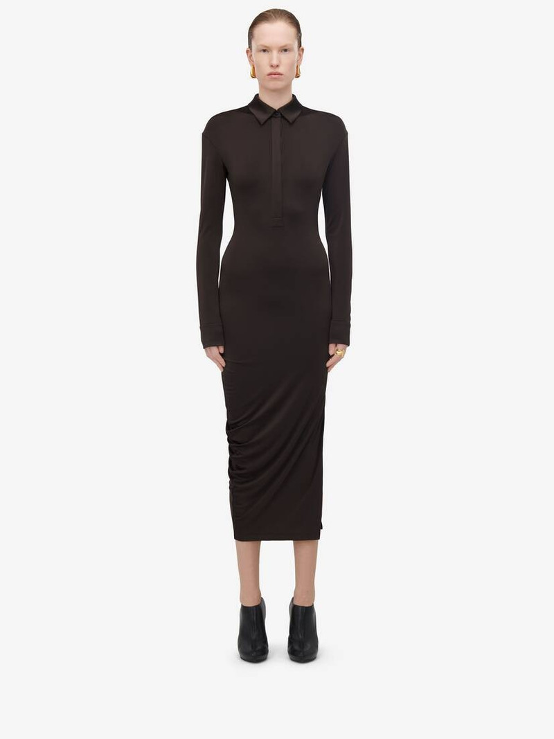 Women's Fitted Shirt Dress in Ebony 1