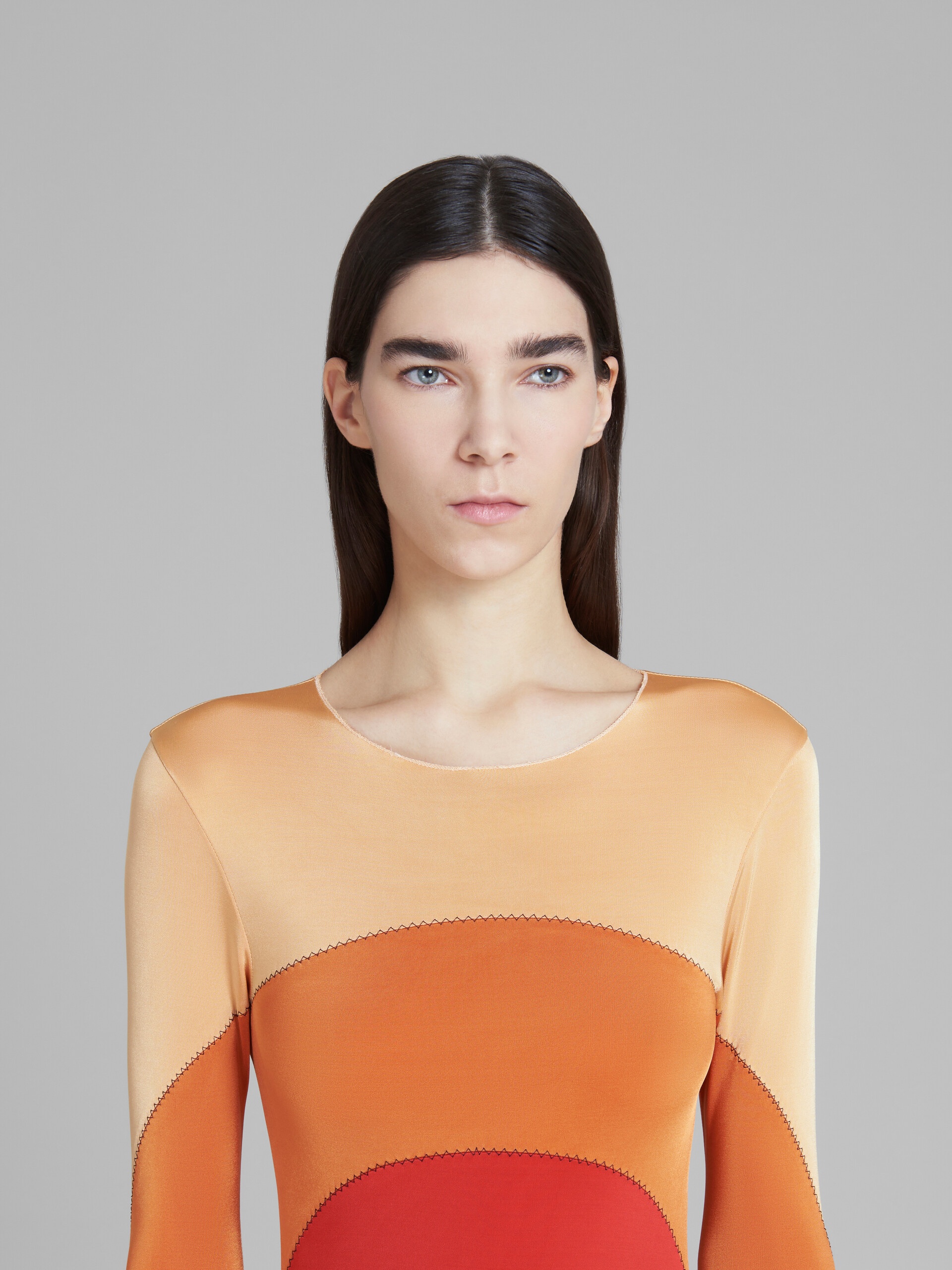 ORANGE JERSEY BODYCON DRESS WITH INTARSIA - 4