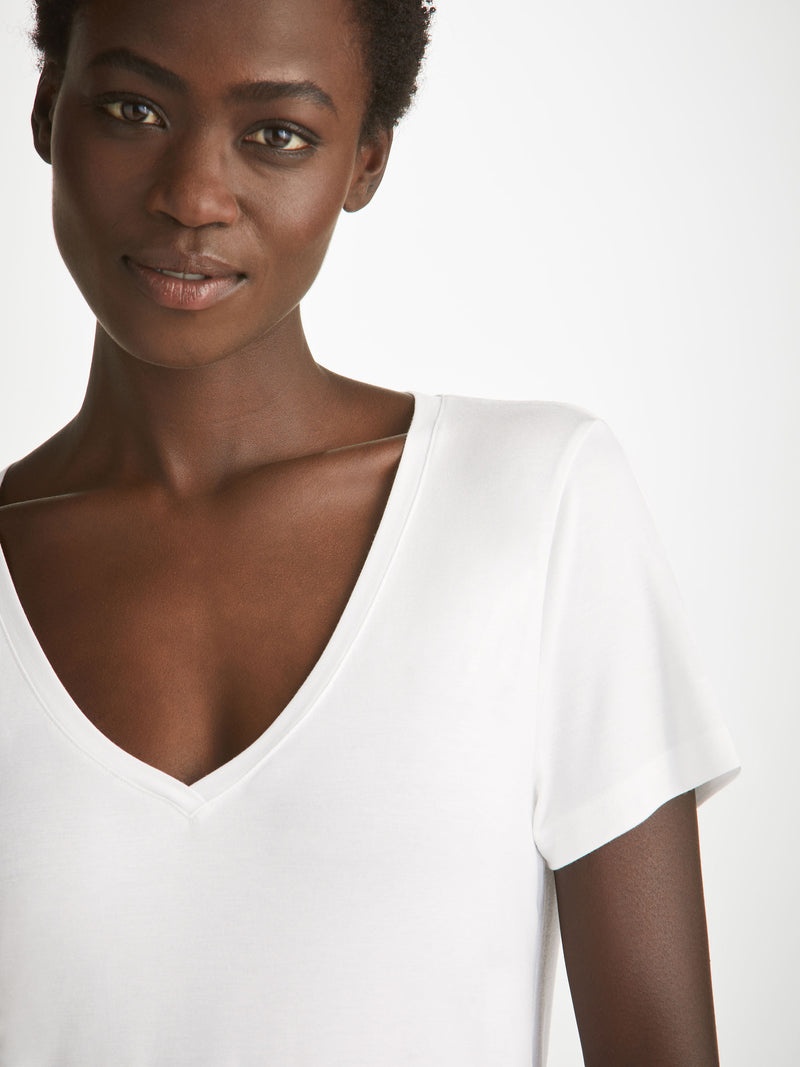 Women's V-Neck T-Shirt Lara Micro Modal Stretch White - 2