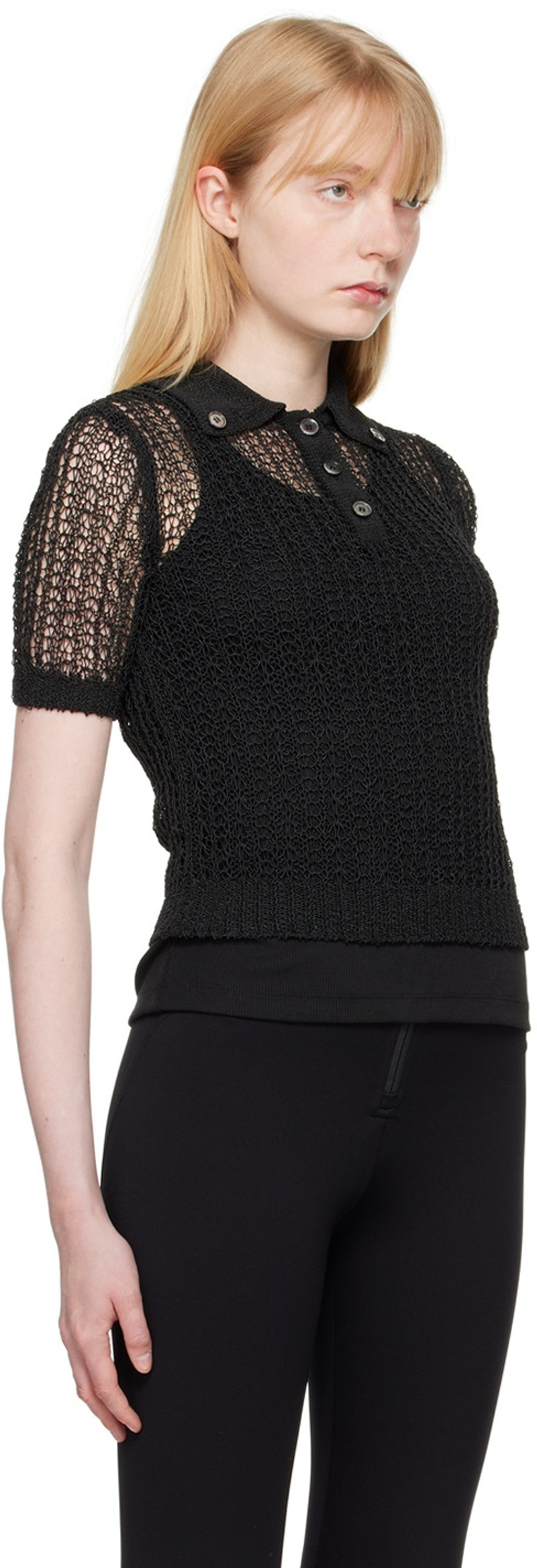 RECTO Black Net Crop Polo outlook