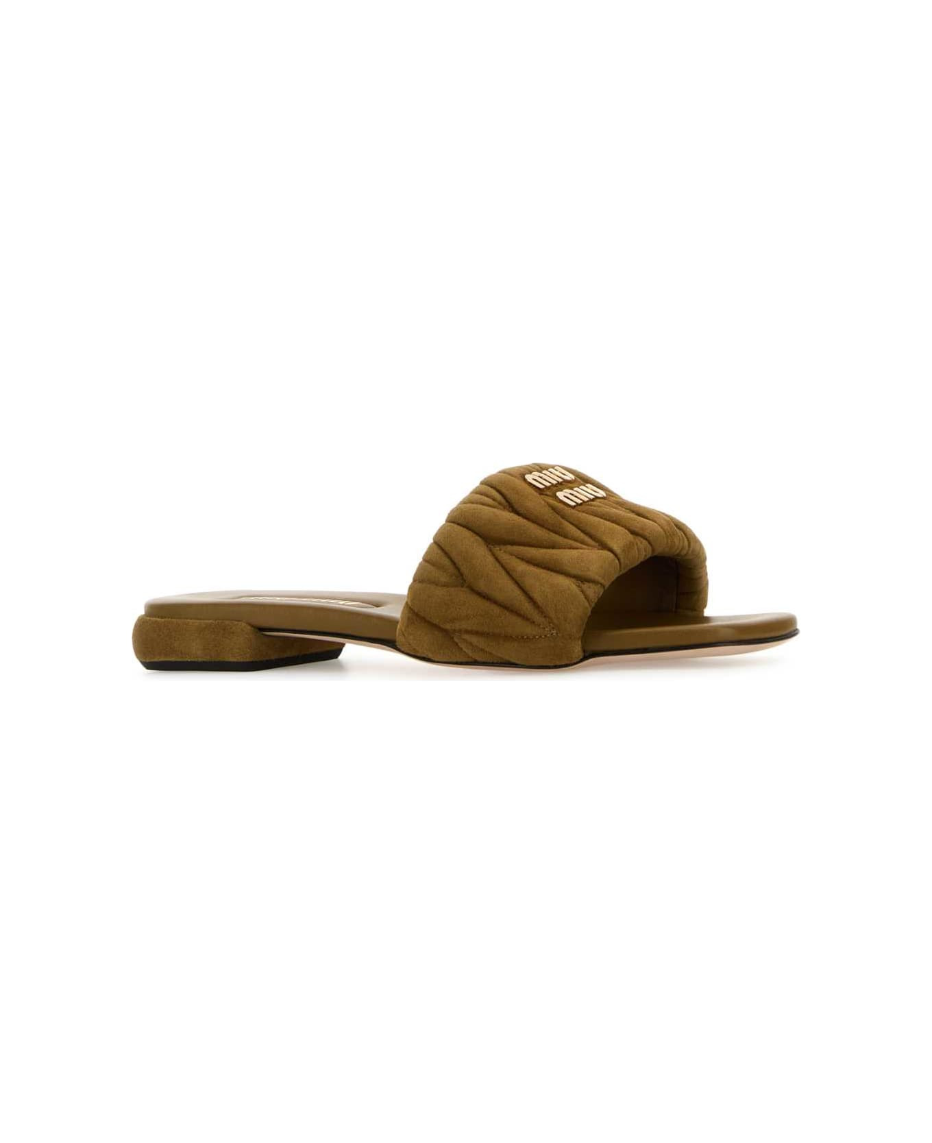 Olive Green Suede Slippers - 2