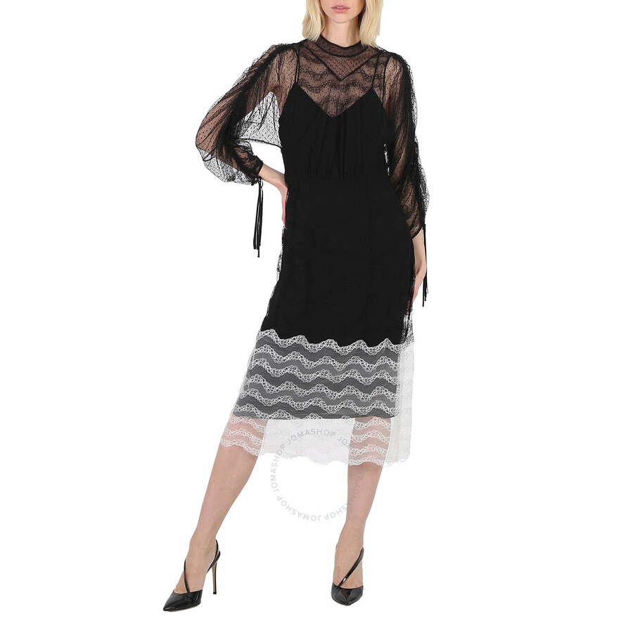 Burberry Ladies Black Geometric Lace Dress With Gathered-sleeves - 4