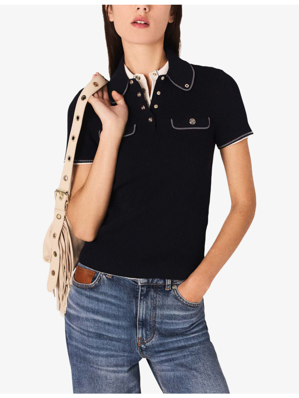 Flap-Pocket Ribbed Stretch-Knit Polo Shirt - 3