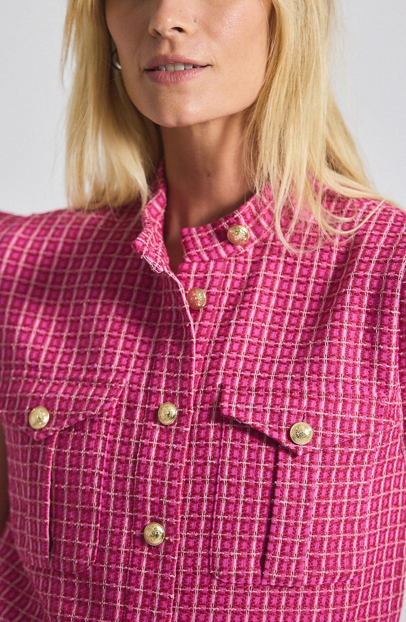 Derek Lam 10 Crosby Namira Cotton Blend Tweed Vest in Raspberry/White at Nordstrom - 4