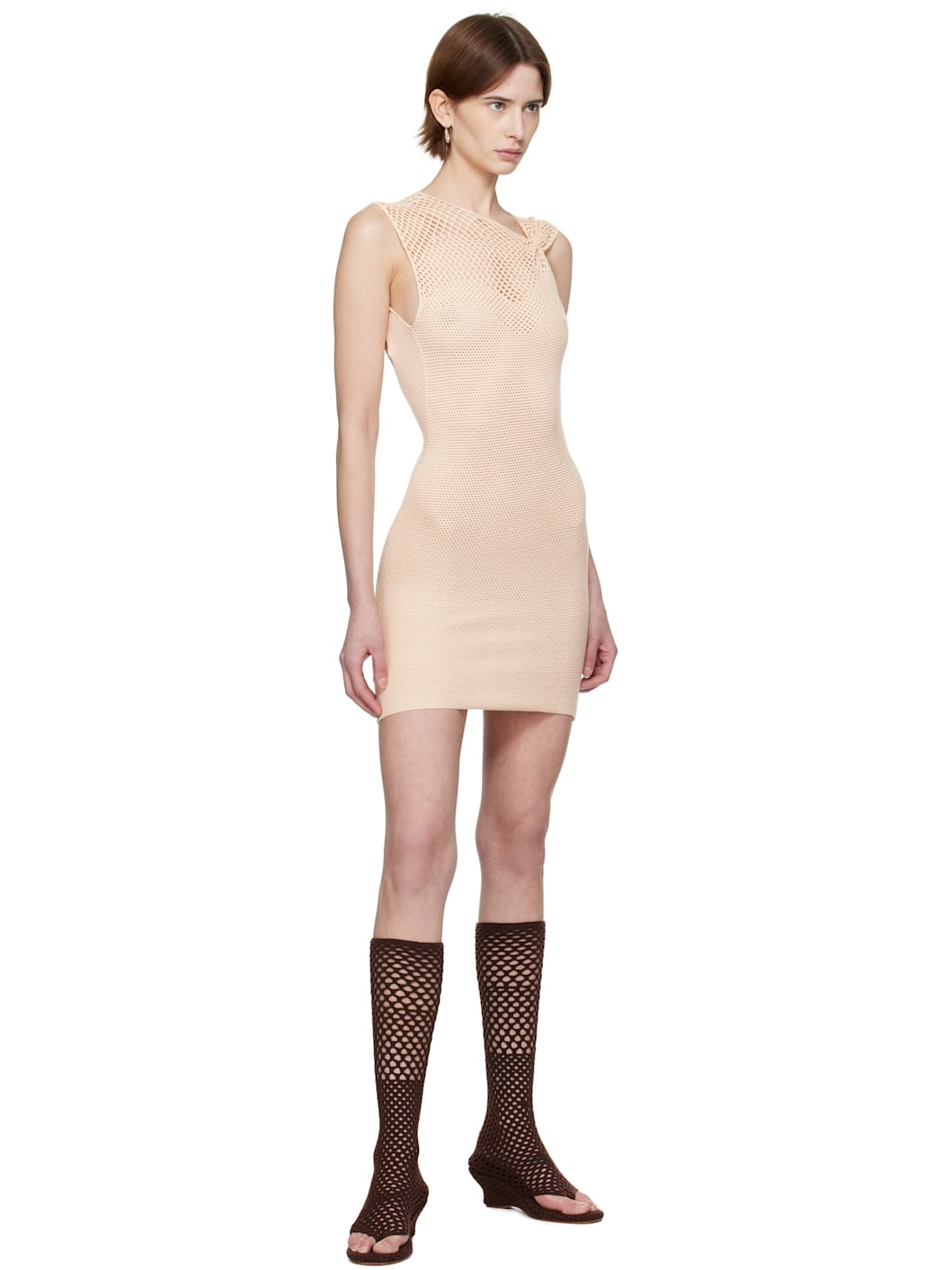 SSENSE Exclusive Off-White One Pinch Shoulder Crocheted Minidress - 4