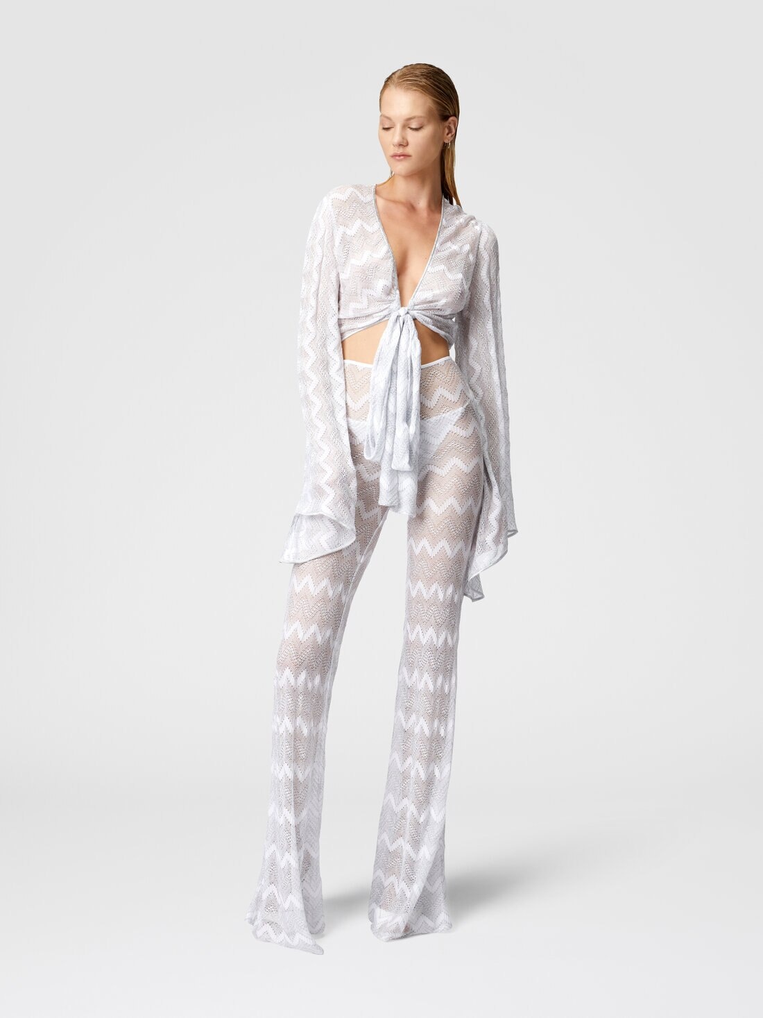 Flare cover-up trousers in zig zag lamé viscose - 2