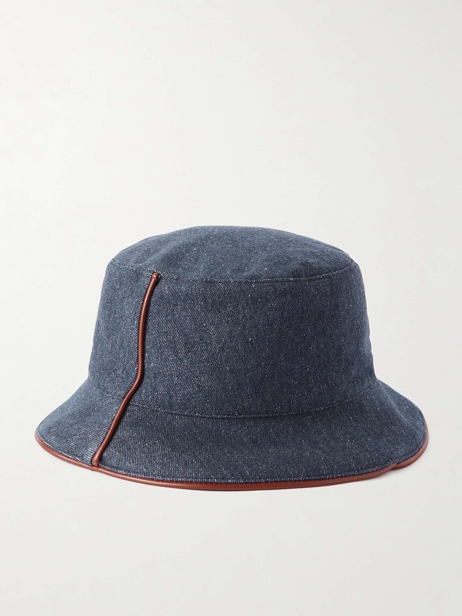 Leather-Trimmed Logo-Embroidered Denim Bucket Hat - 3