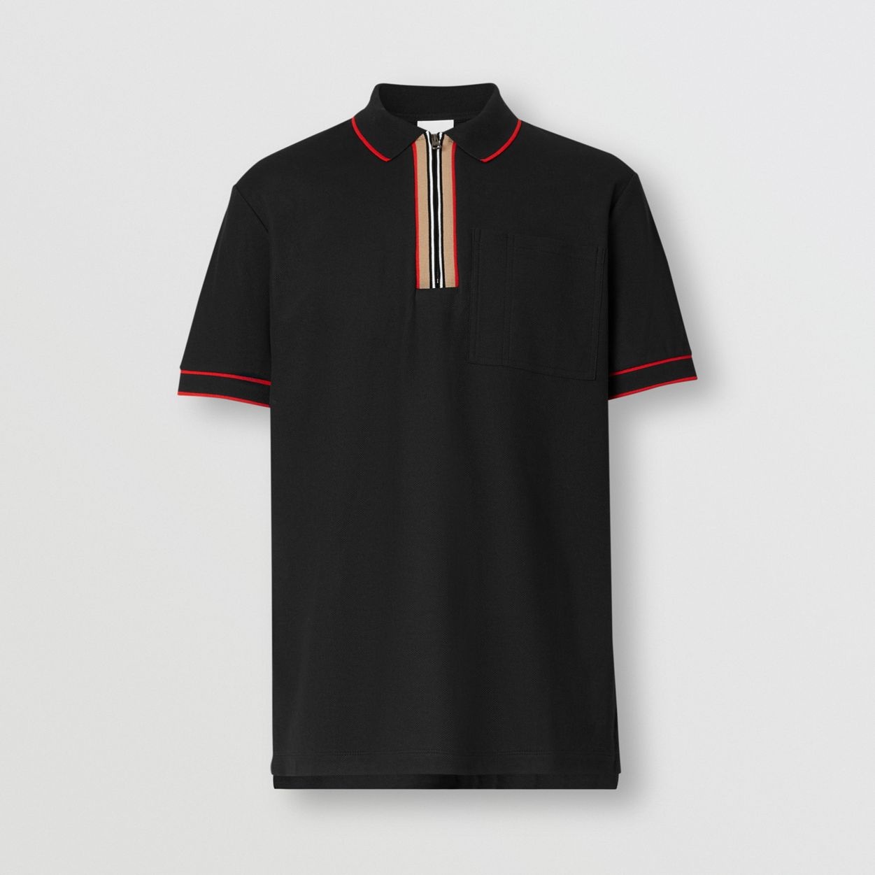 Icon Stripe Detail Cotton Zip-front Polo Shirt - 1