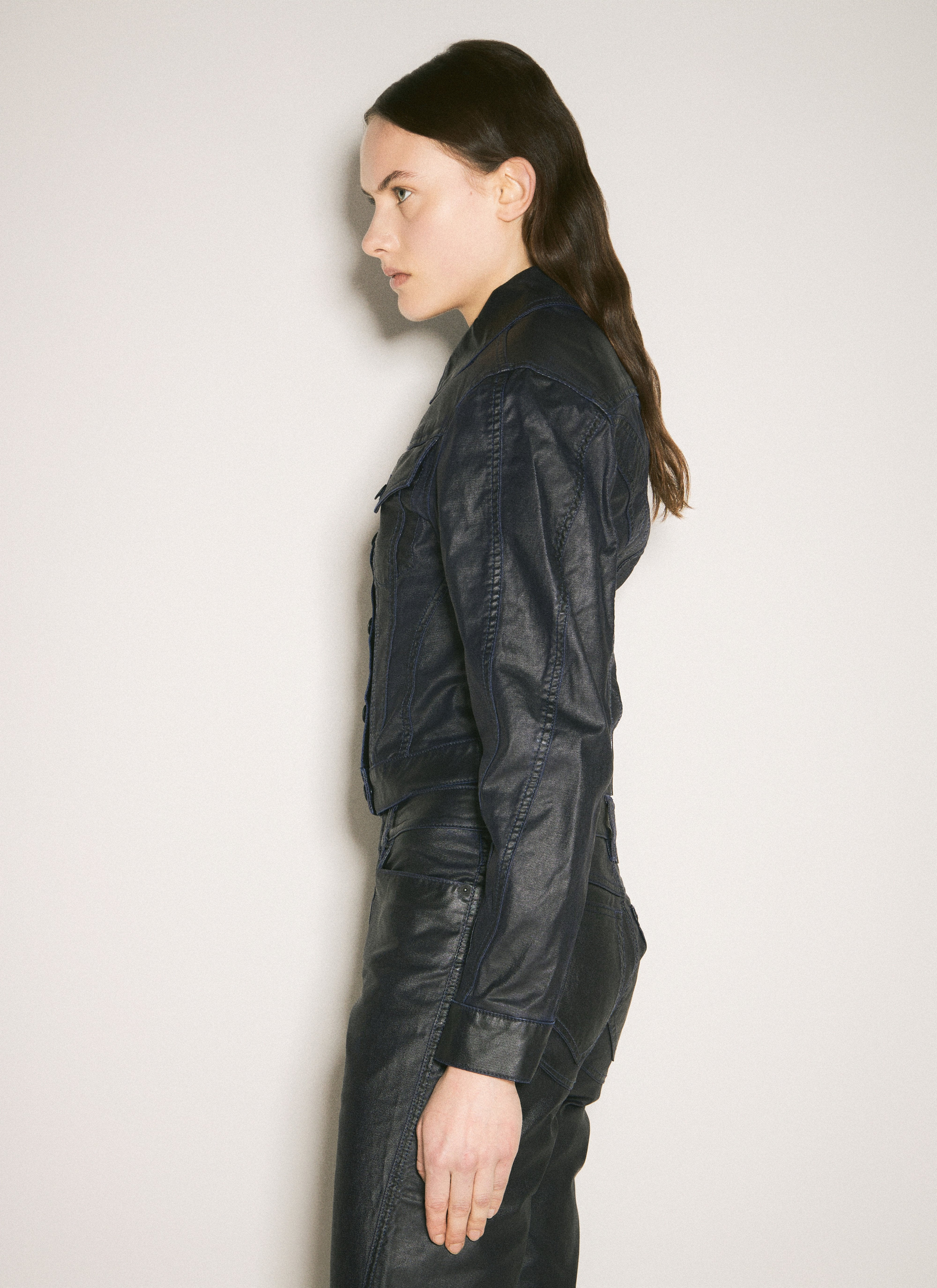 Mugler Women Waxed Denim Jacket - 4