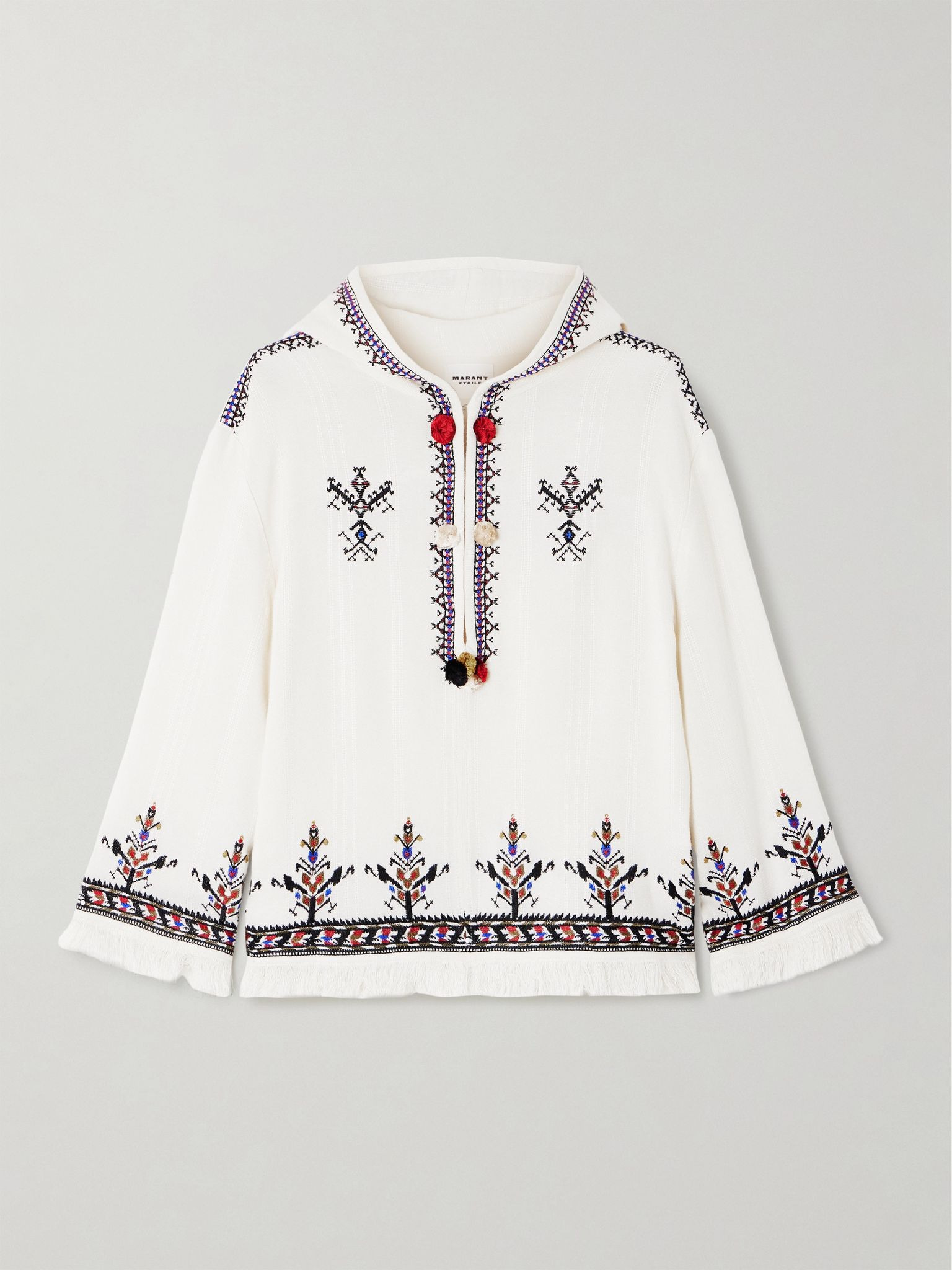 Kameya hooded frayed embroidered woven blouse Ecru - 1