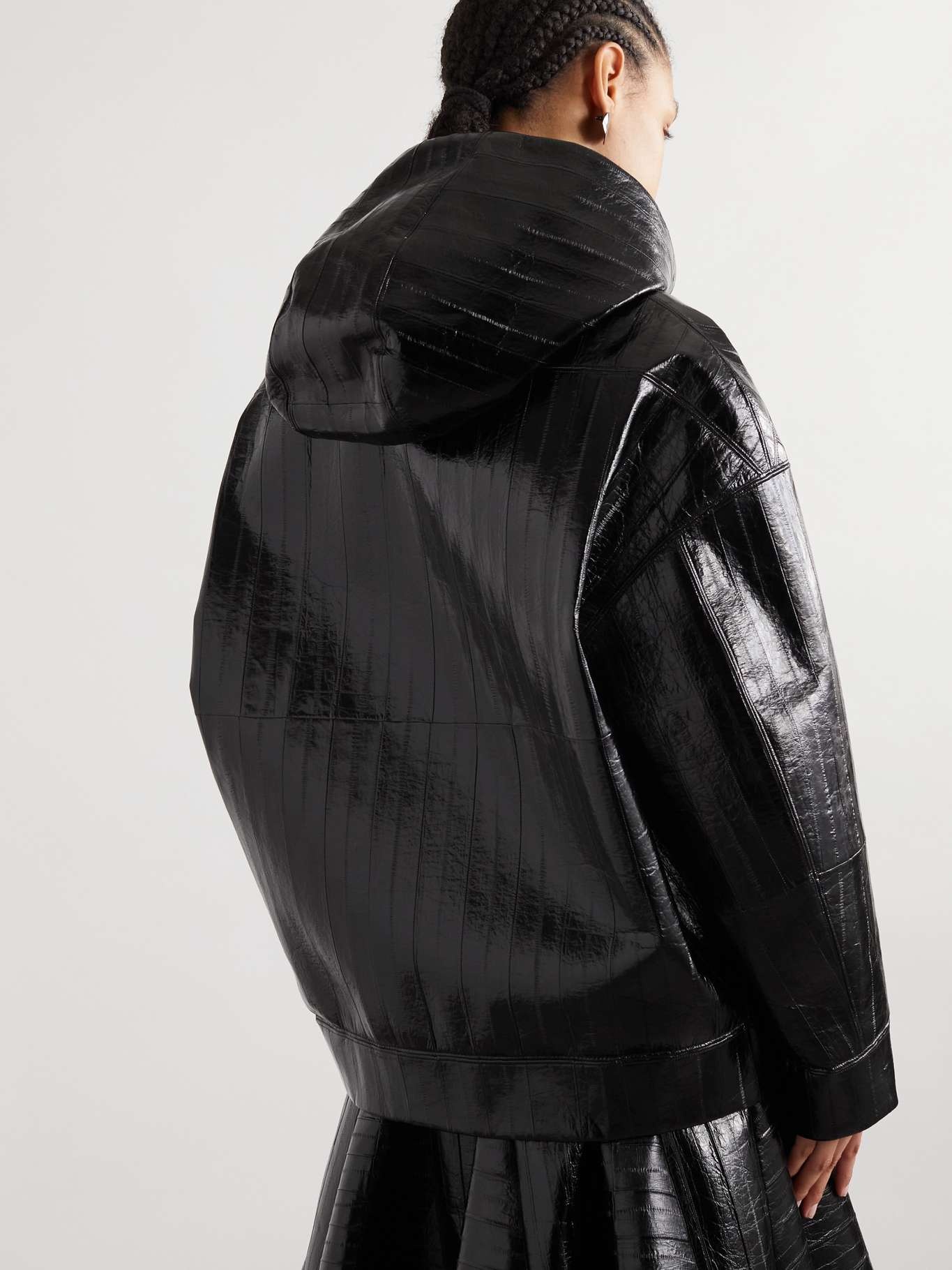 Oversized glossed-leather hooded jacket - 3