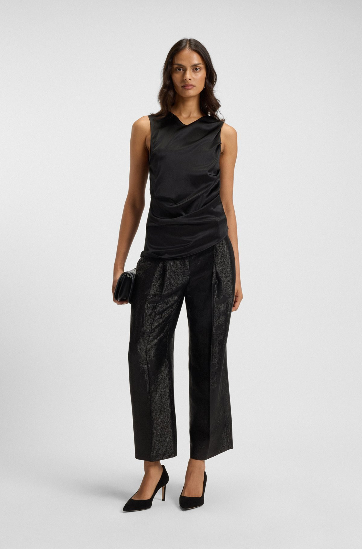 ASYMMETRIC-HEM TOP WITH STRETCH-SILK FRONT - 3