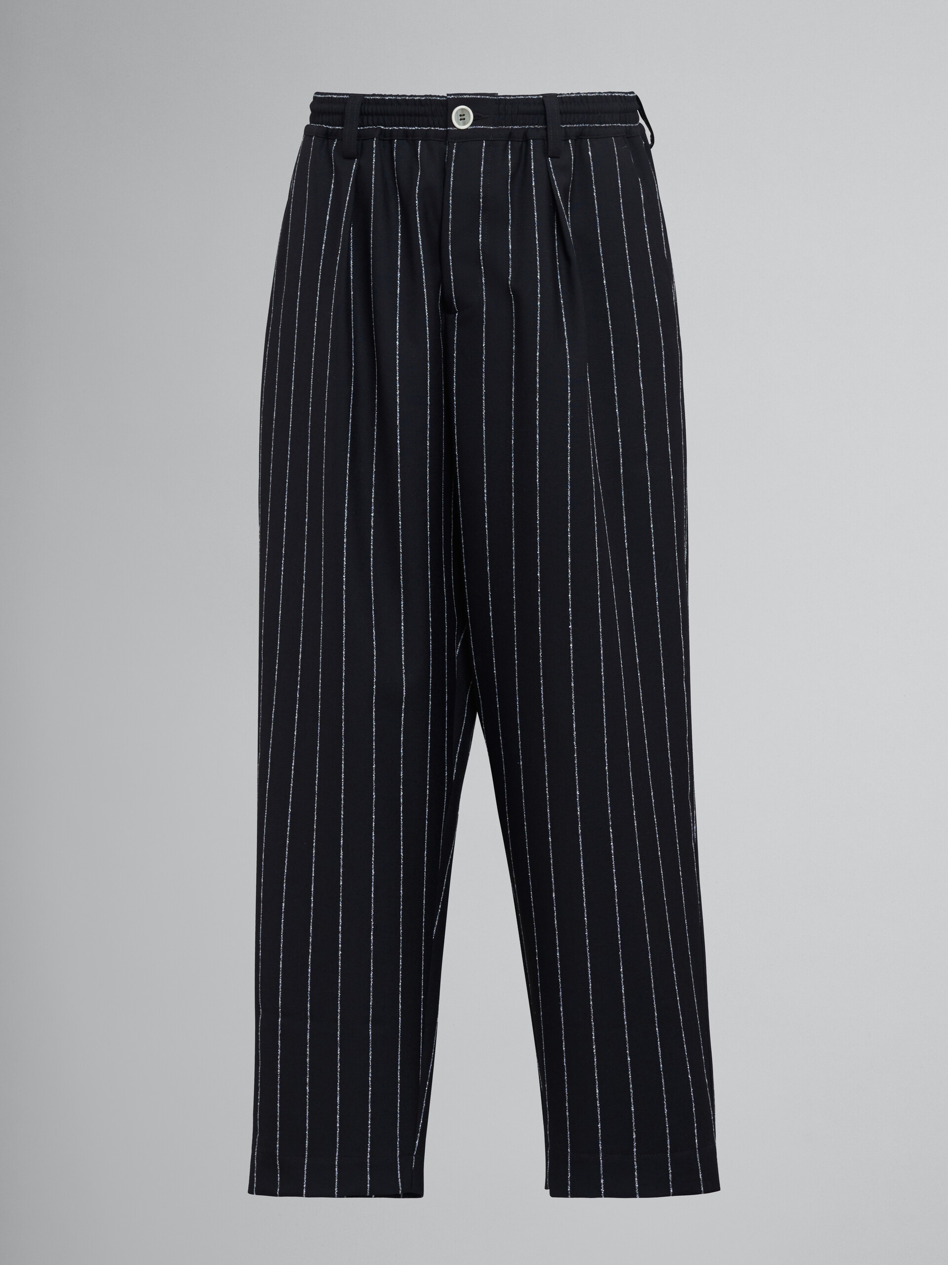 BLACK PINSTRIPED FRESCO WOOL PANTS - 1