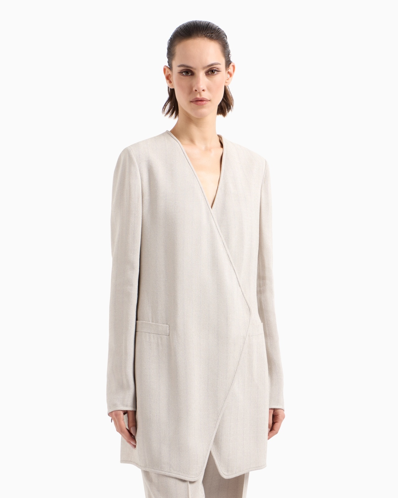 LONG SINGLE-BREASTED JACKET IN ARMURE VISCOSE CRÊPE - 4