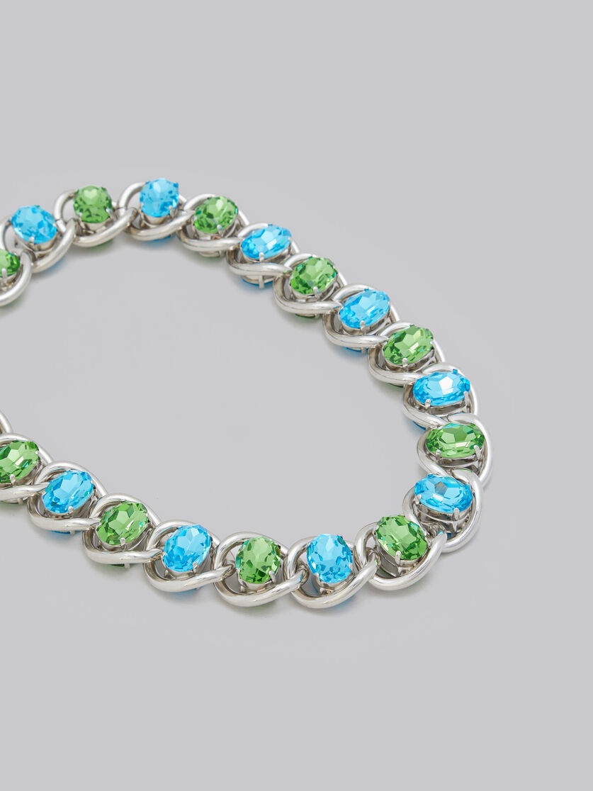 BLUE AND GREEN RHINESTONE CHUNKY CHAIN NECKLACE - 3