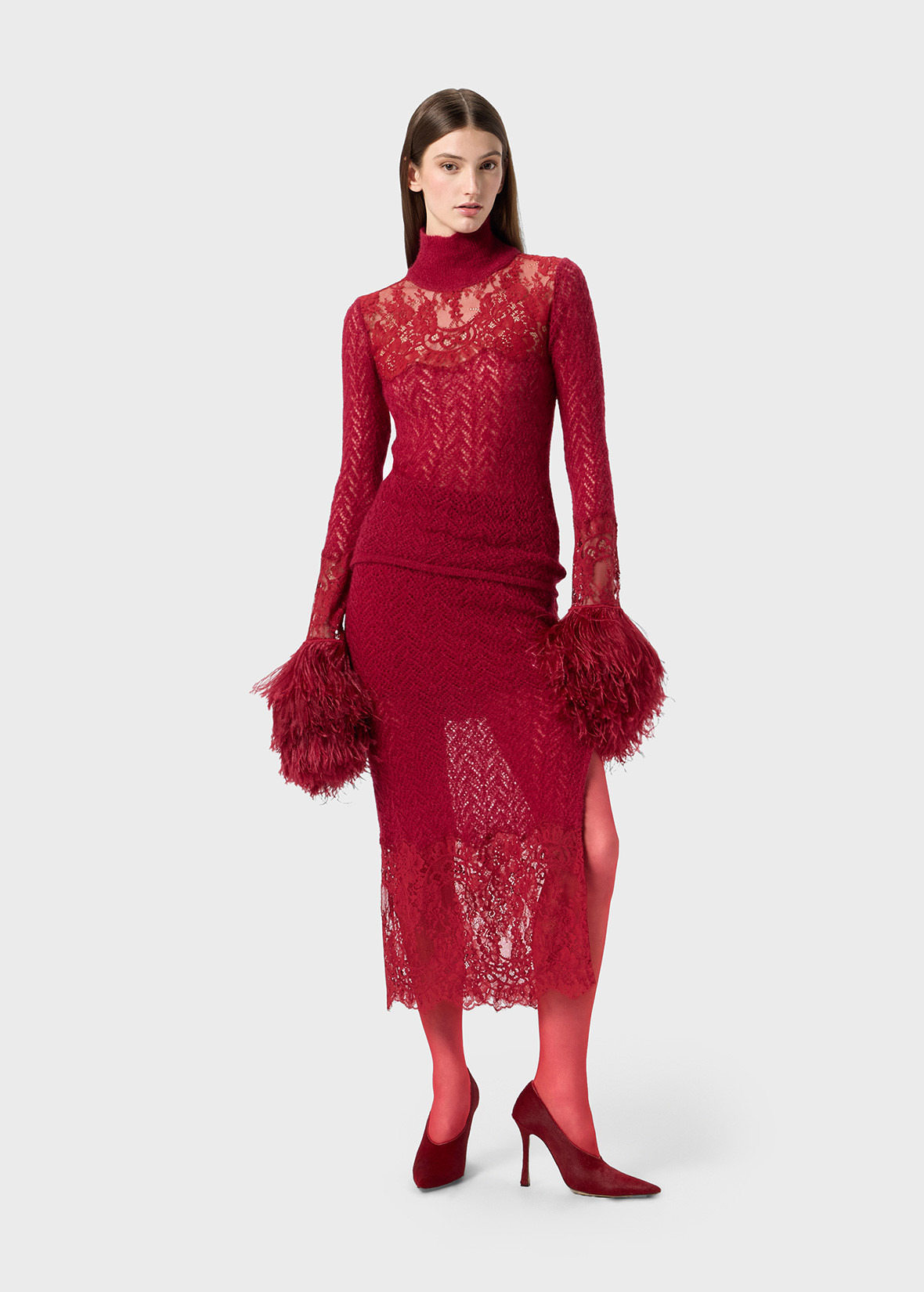 KNITTED MIDI SKIRT WITH LACE - 2