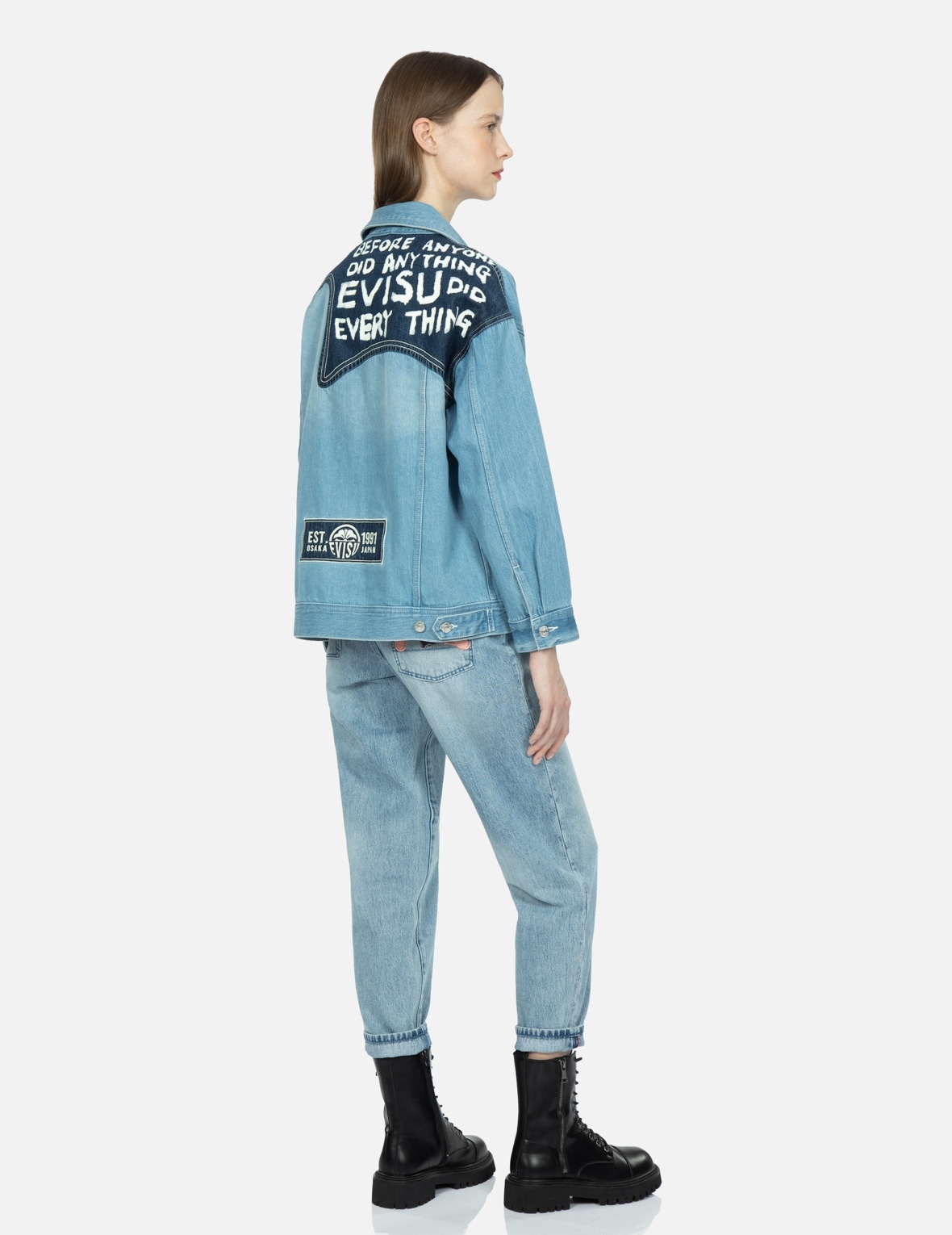 SEAGULL EMBROIDERY AND SLOGAN-PRINT BLOCKING DENIM JACKET - 3