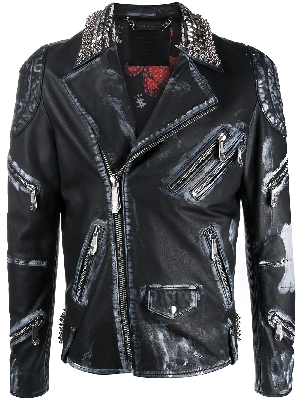 distressed-look moto jacket - 1