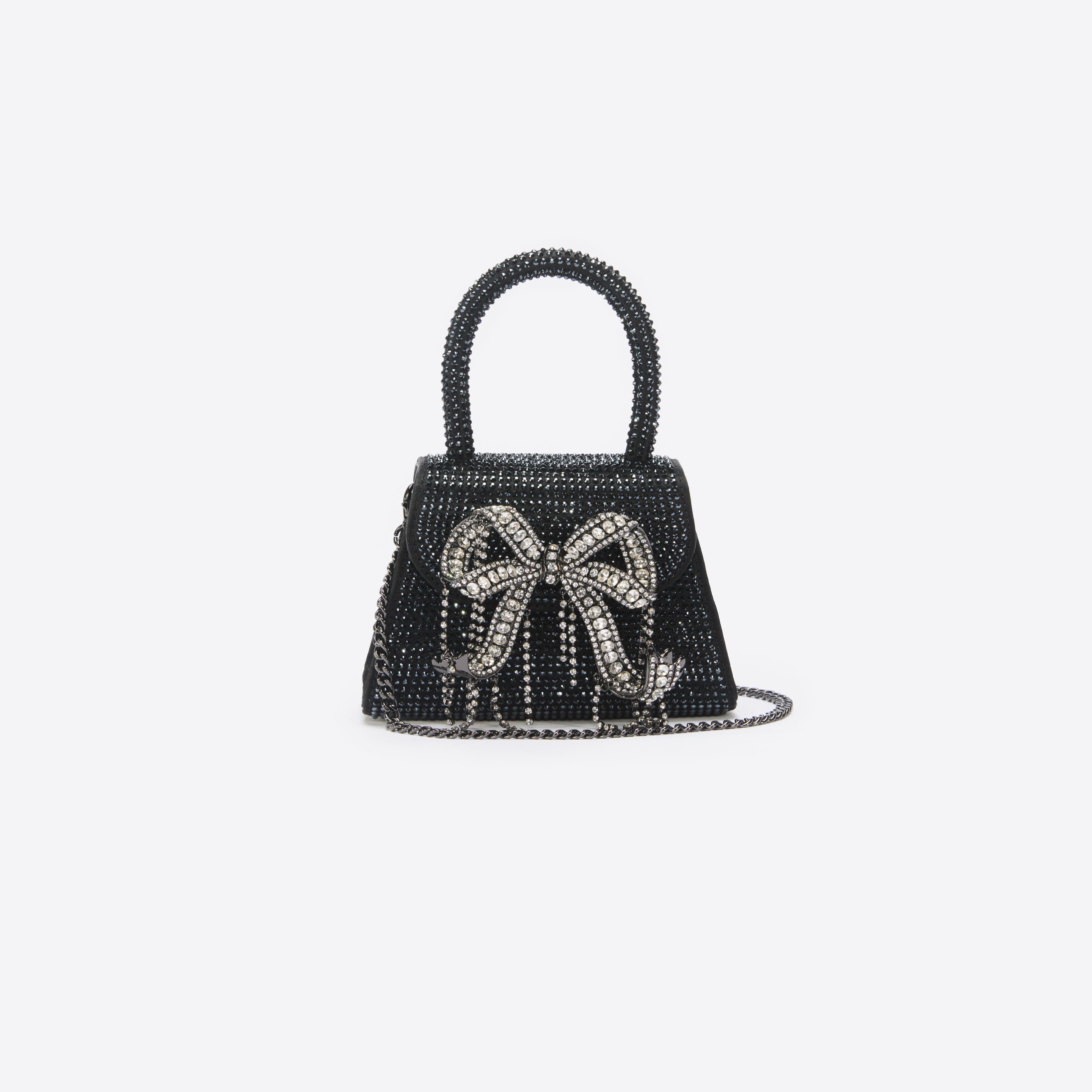 Black Rhinestone Embellished Micro Bow Bag - 4