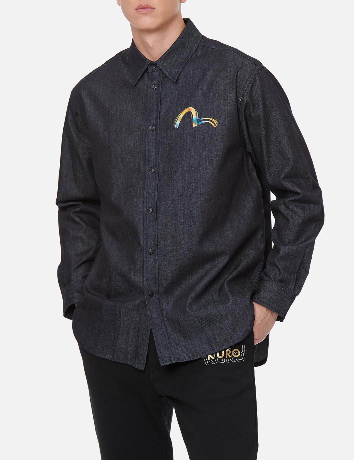 Smoky Hannya Skull Print Denim Shirt - 4