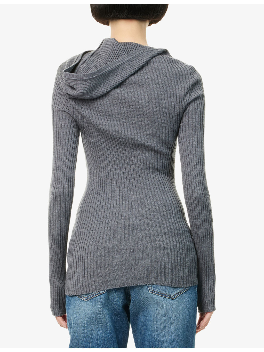 Hooded Ribbed Wool Jumper - 4