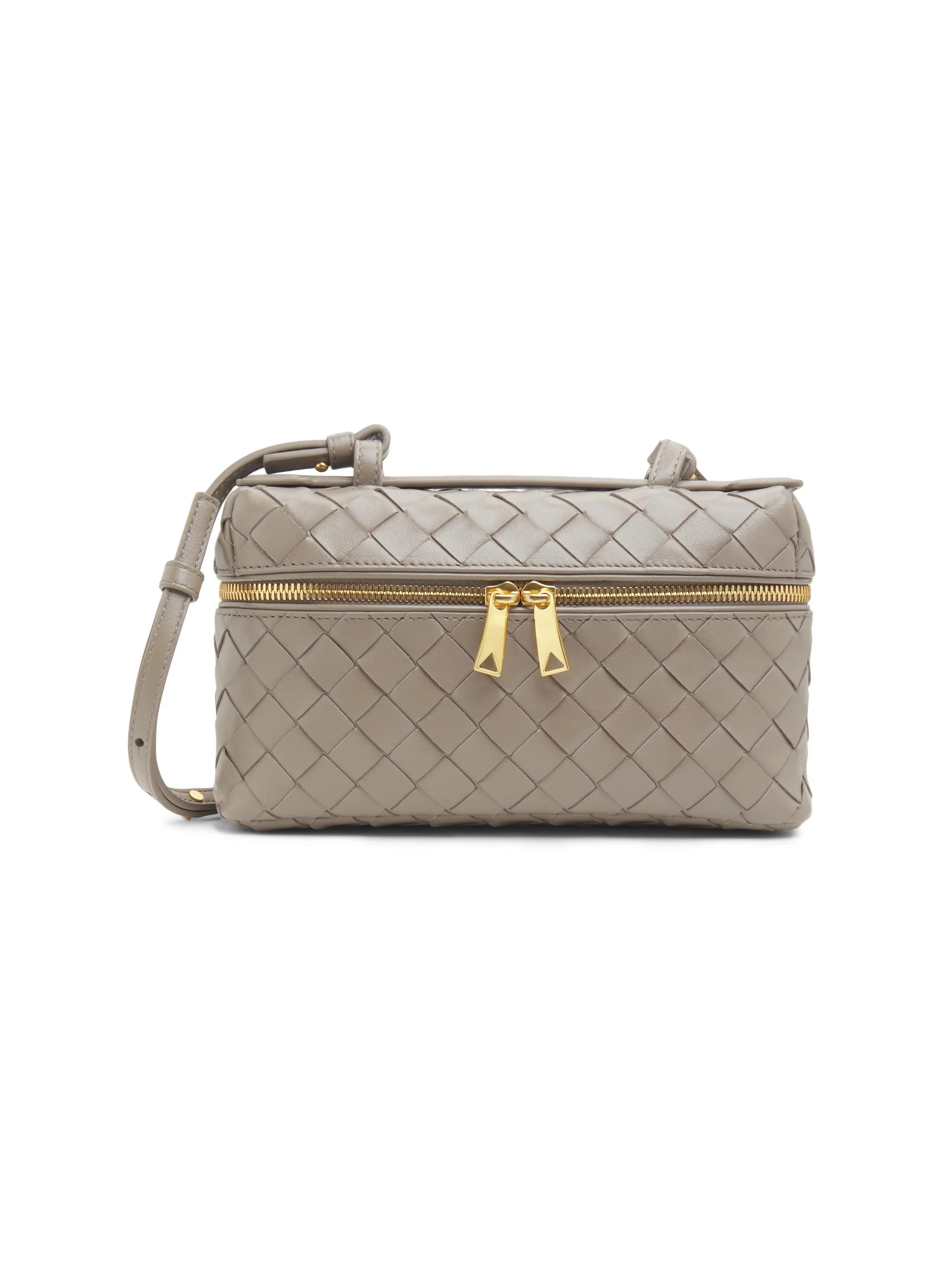 Women's Bang Bang Intrecciato Leather Crossbody Vanity Case Bag - Limestone Gold - 1