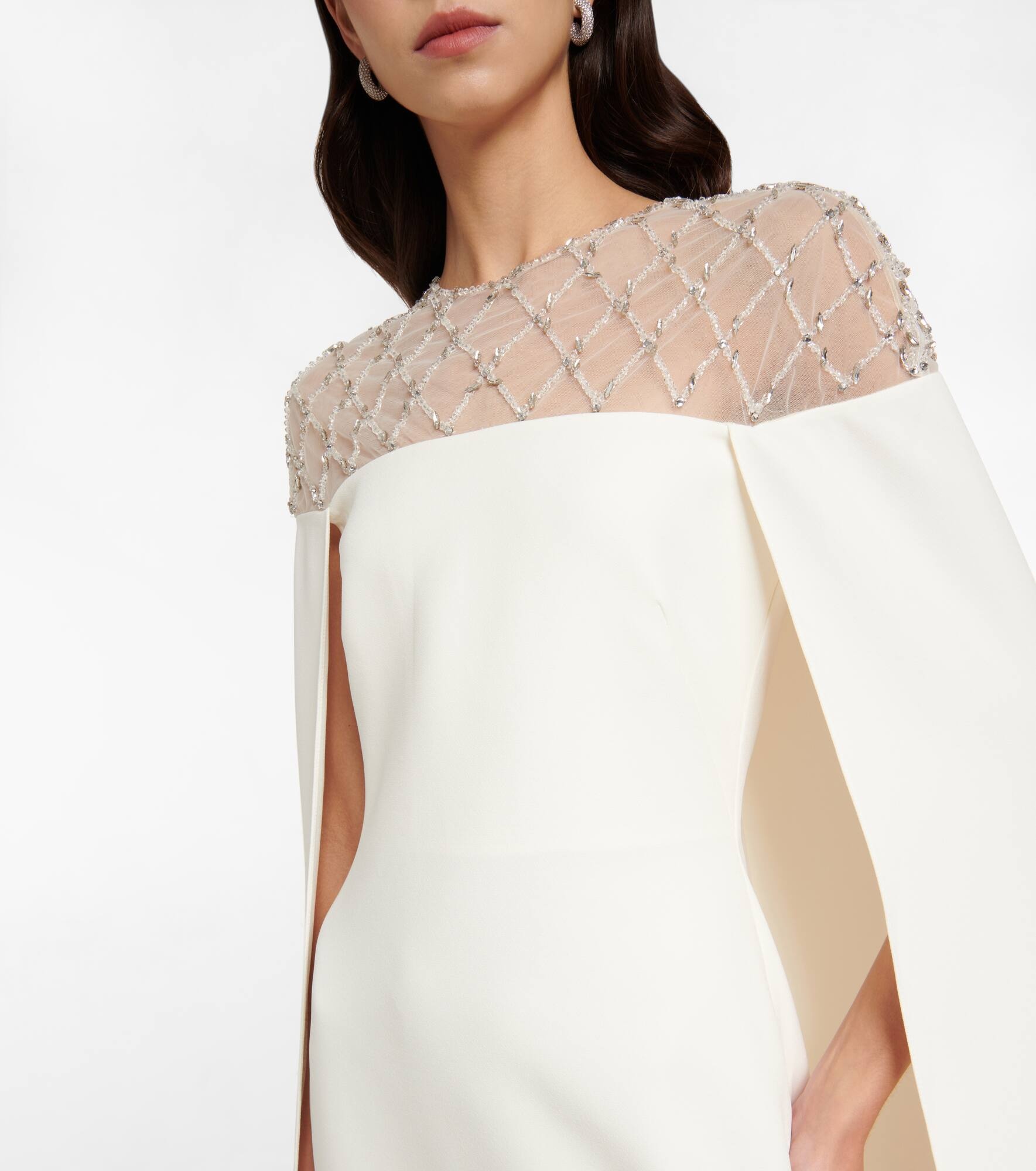 Bridal embellished crêpe cape gown - 4
