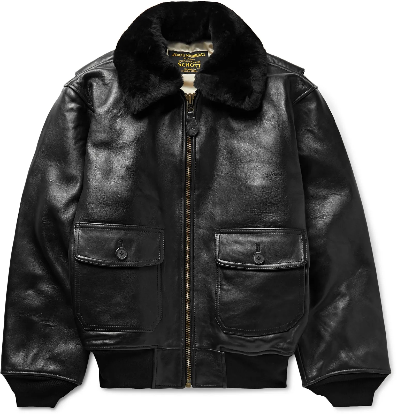 G-1 Shearling-Trimmed Leather Bomber Jacket - 1