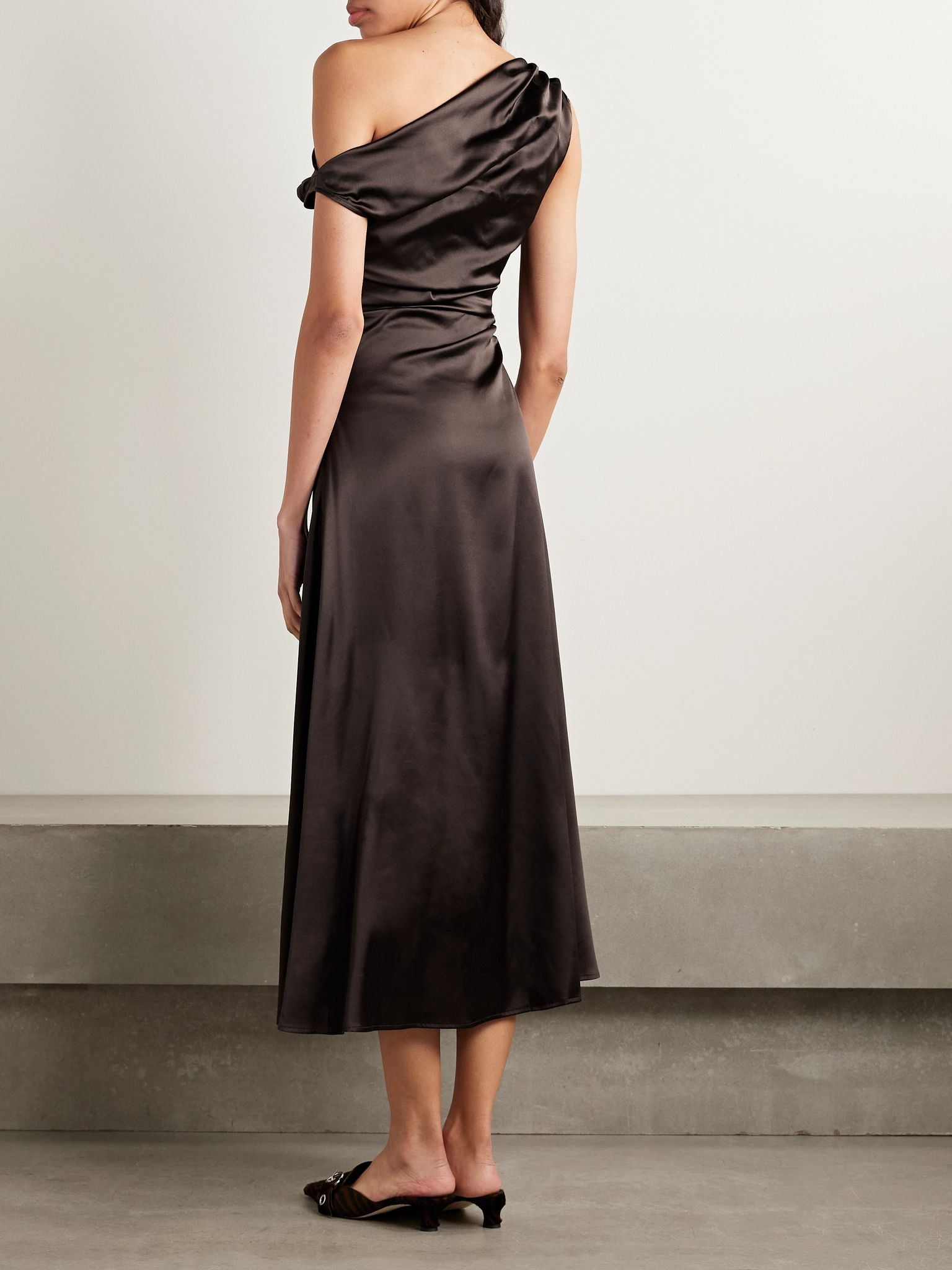 Phare draped silk-blend midi dress Dark brown - 3
