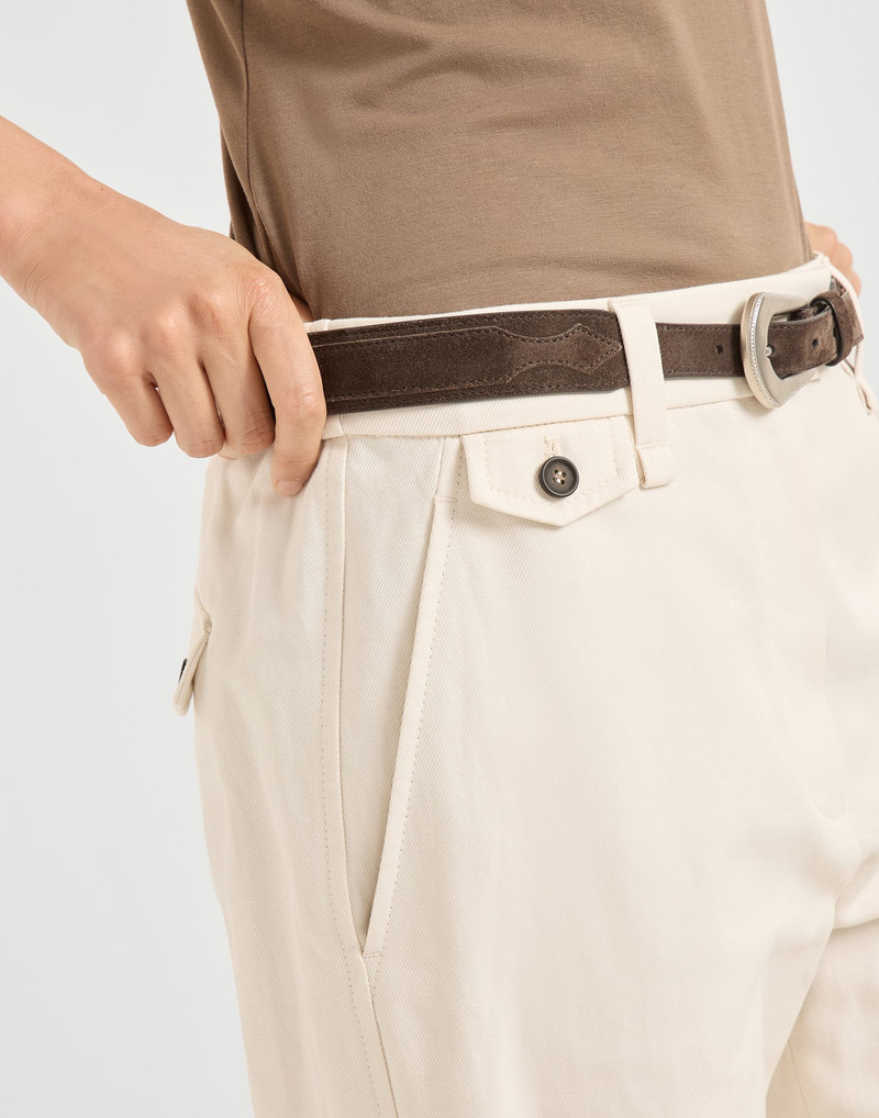 Cotton and linen cover cropped chino trousers with monili 3