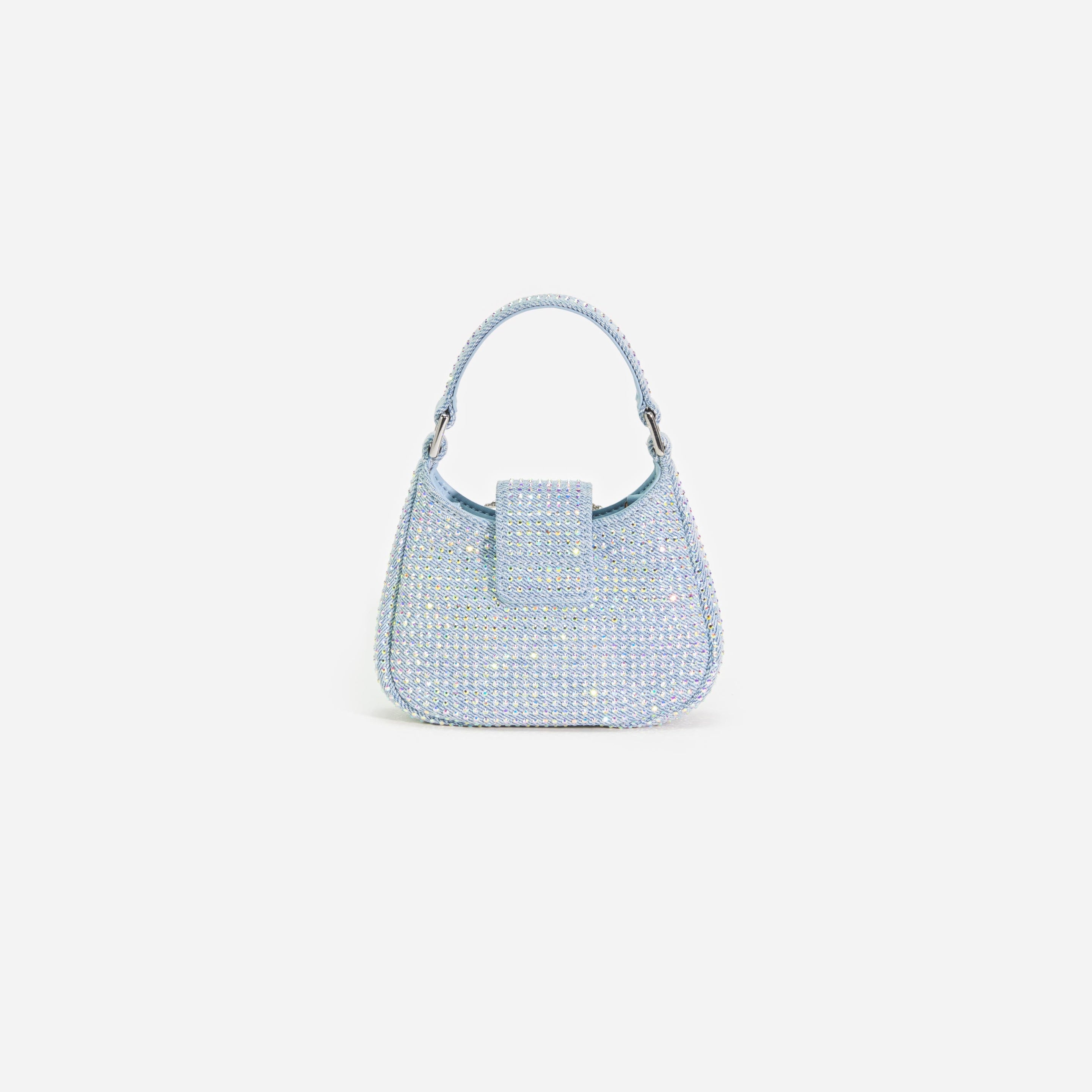 Blue Rhinestone Denim Cresent Bag - 3