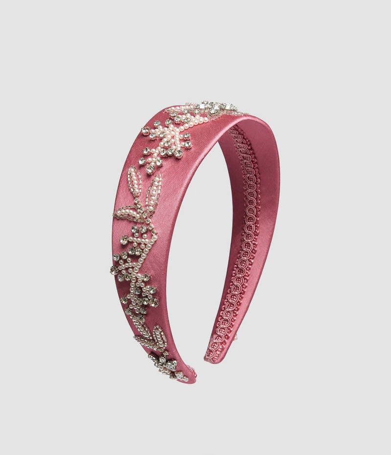 EMBELLISHED TEXTURED SATIN HEADBAND 1